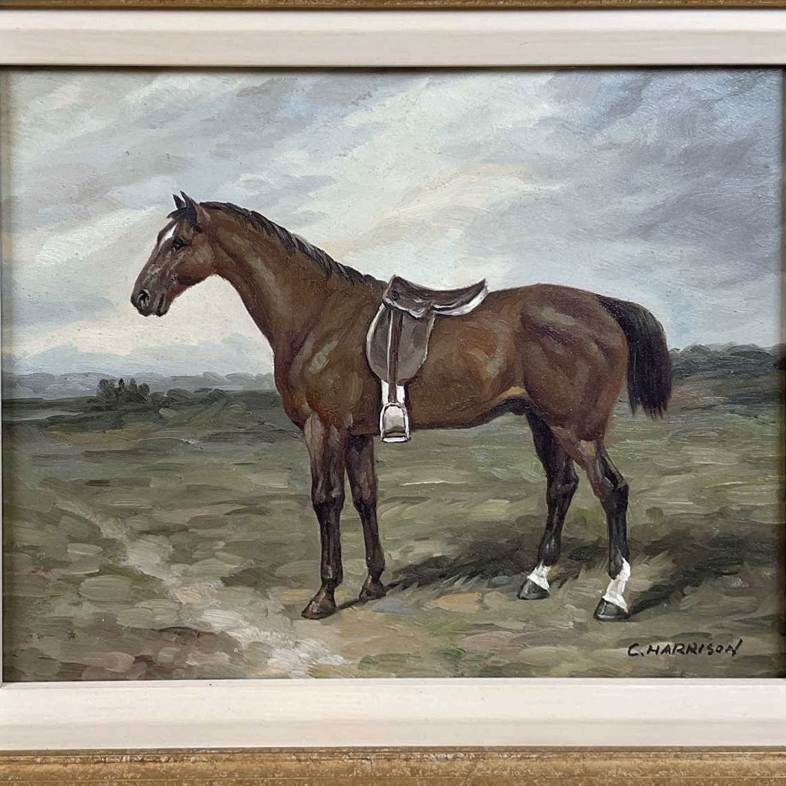 Horse Impasto Oil Painting On Board By C.Harrison (Mid 20thc) Superb 43cm W photo furniture