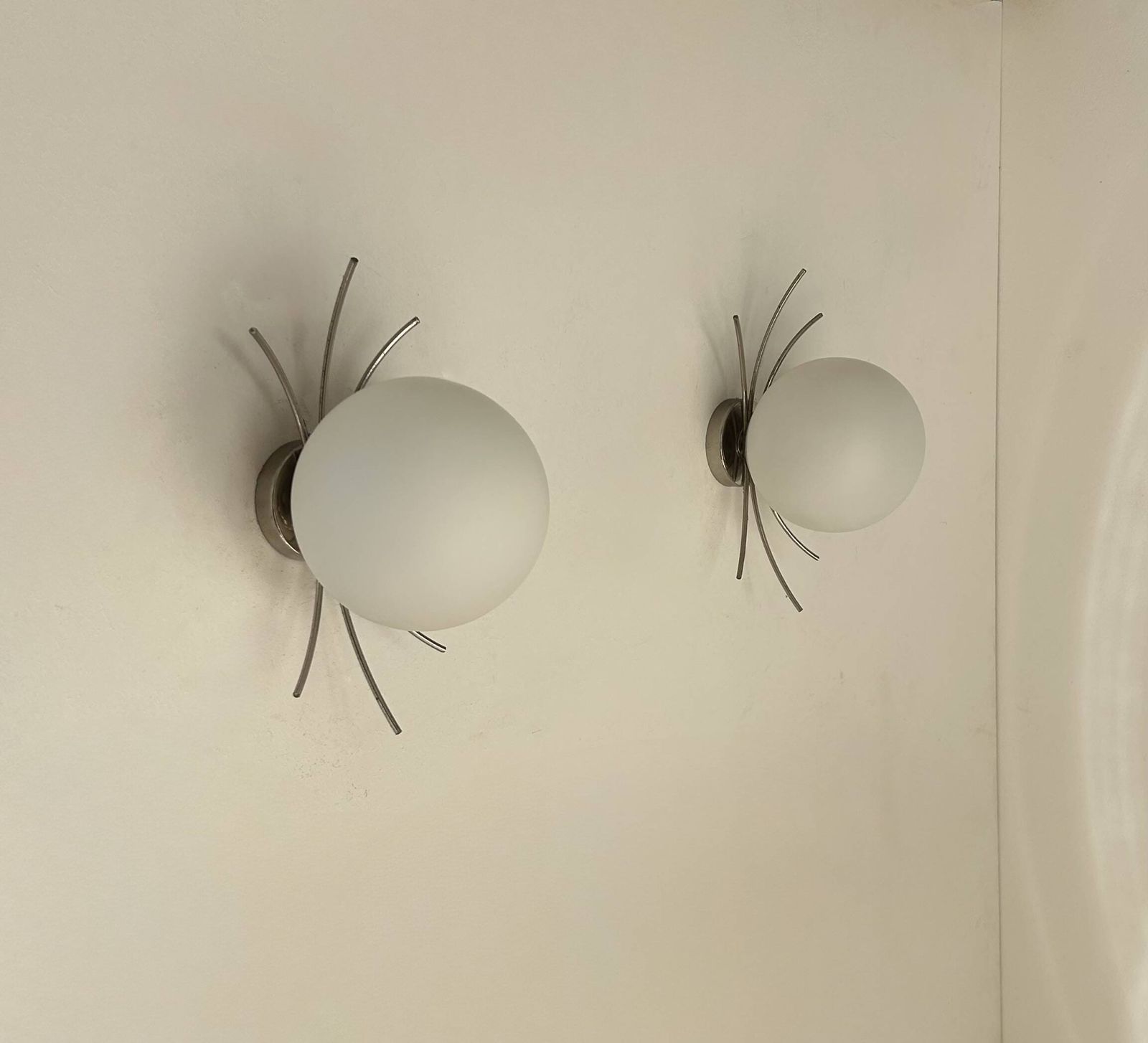 Pair Of Vintage Wall Lights, Chrome And Opaline, France, 1970 photo furniture