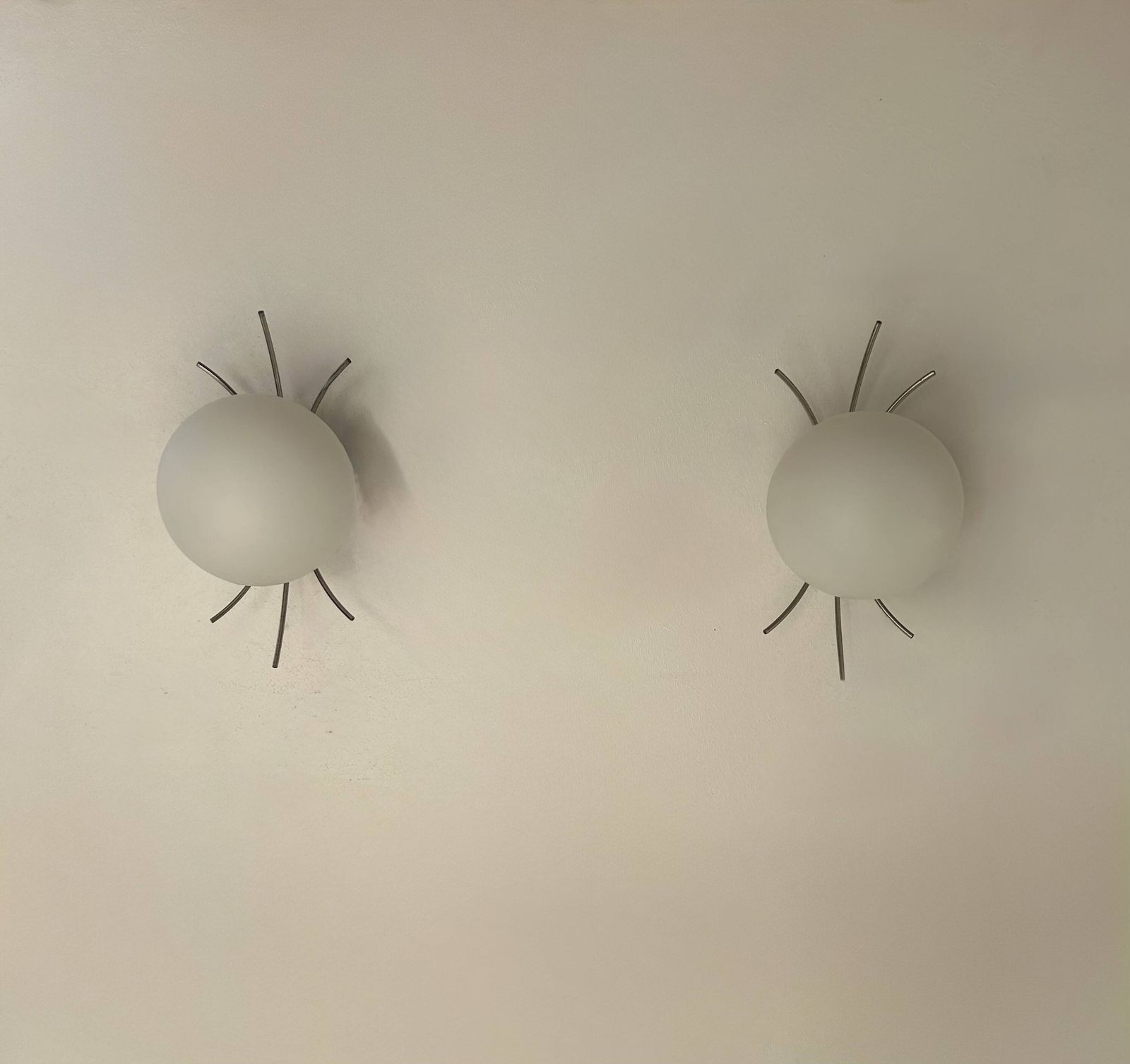 Pair Of Vintage Wall Lights, Chrome And Opaline, France, 1970 photo vintage