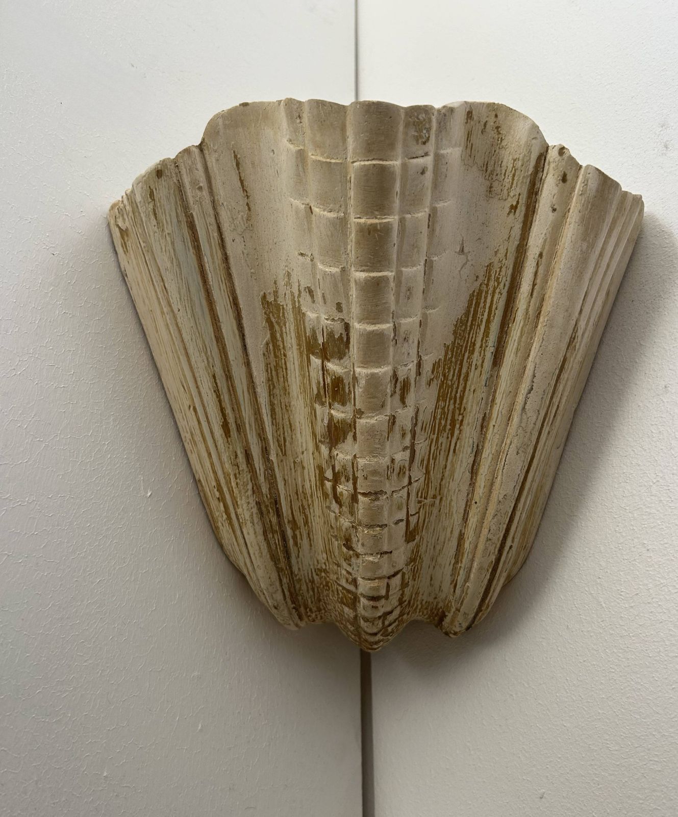 Pair Of Vintage Shell Wall Lights, Beige Patinated Plaster, France, 1940 photo buy