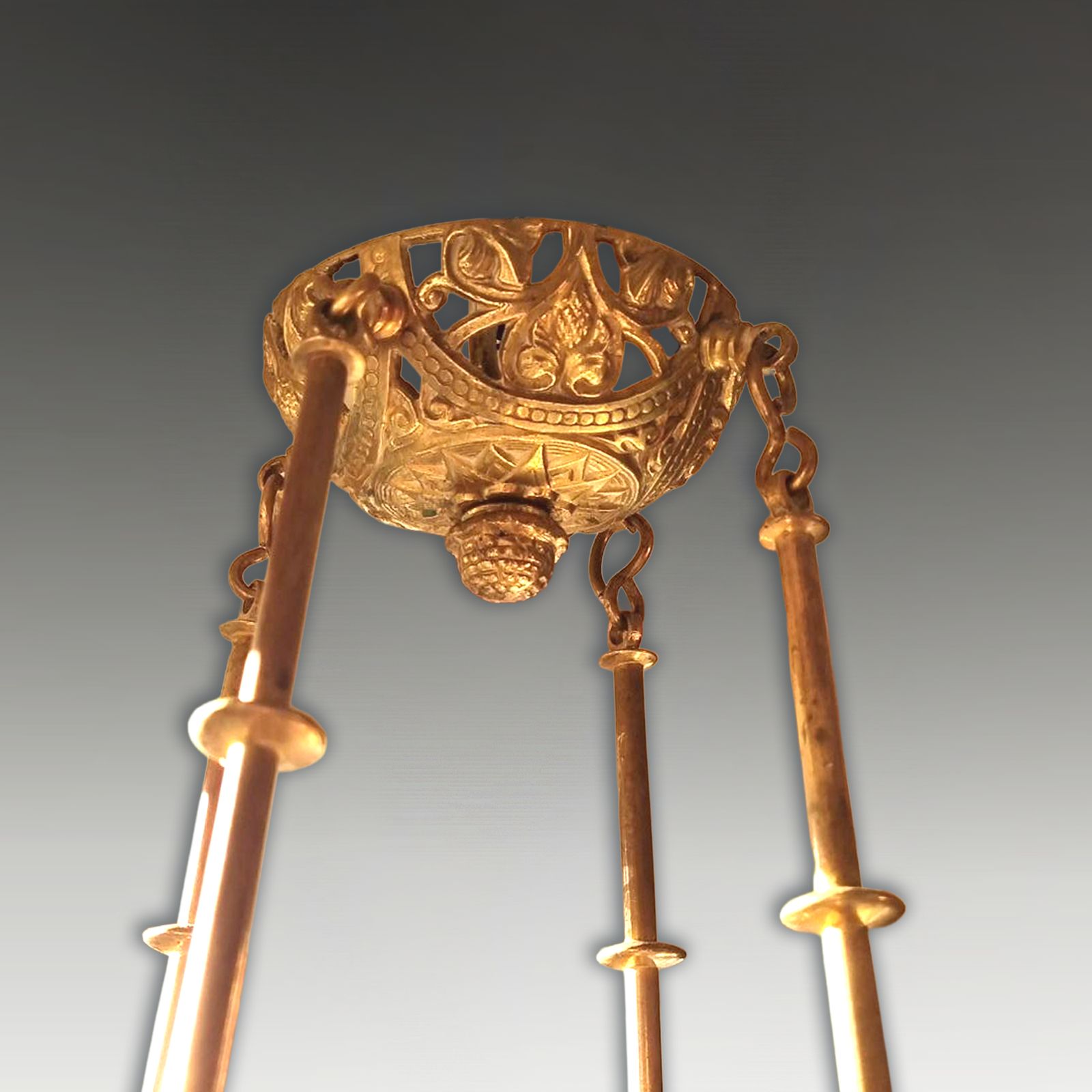 19th C Arts And Crafts Bronze Chandelier Of Extraordinary Quality 65cm X 38cm photo vinterior