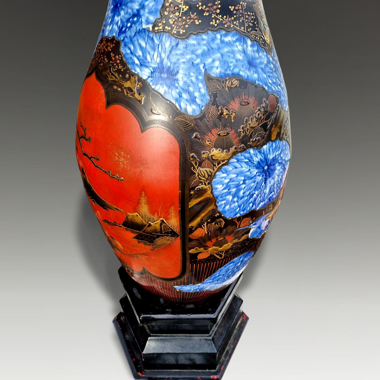 Large Meiji Period Lacquered Ceramic Vase 128cm (50 Inches) Tall photo for sale