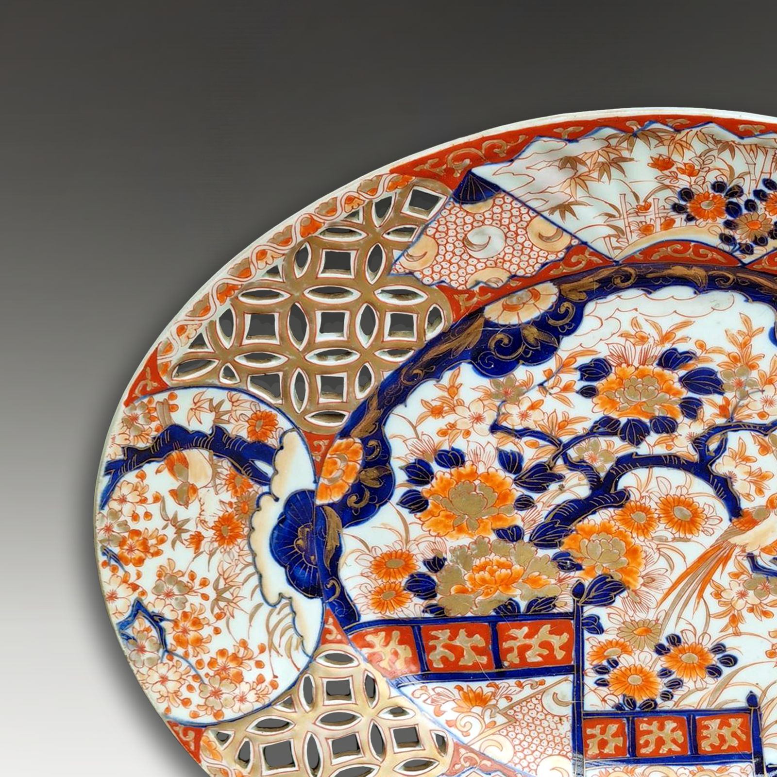 Japanese Meiji Period Large Pierced Oval Imari Charger. Superb Quality  40cm photo furniture