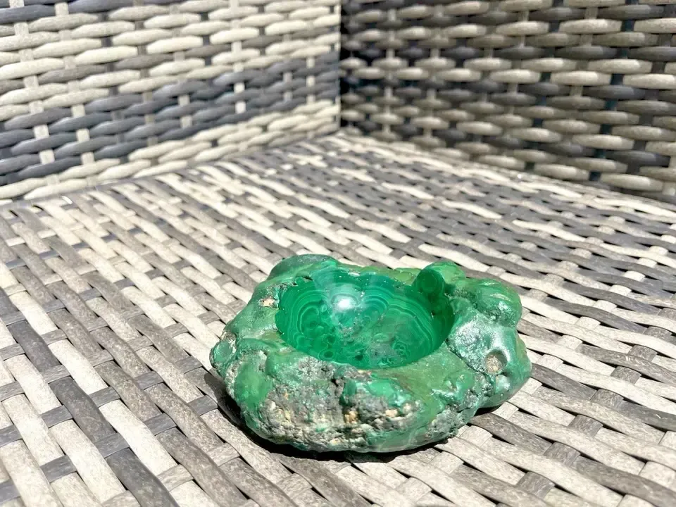 985g Antique Malachite Crystal Mineral Ashtray Geode Trinket Dish Congo Vintage photo for sale