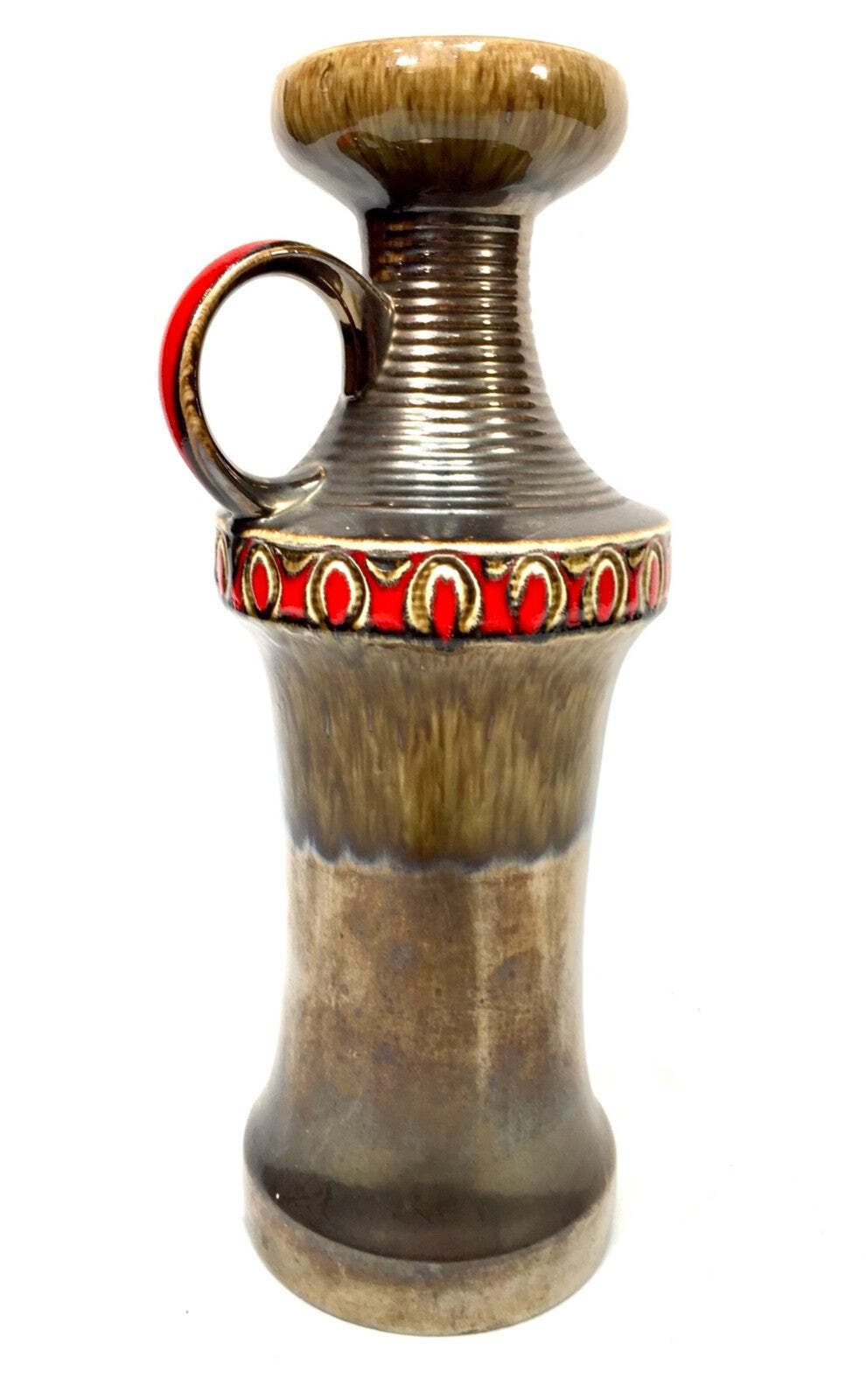 Vintage Large West German Jasba Pottery Vase Jug / Retro 1970s / Brown & Red photo 89.0