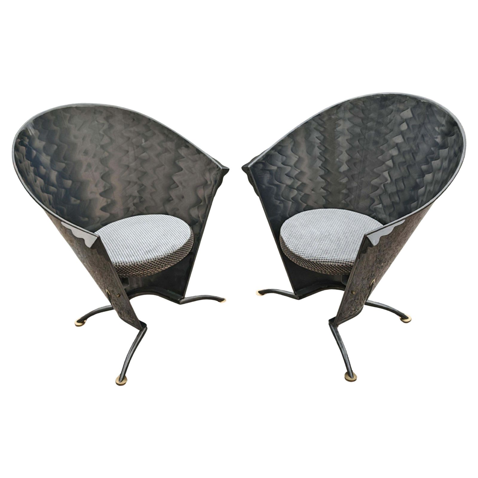 Postmodern Sculptural Armchairs In Shape Of Cones In Steel By Steel Line, 1980s