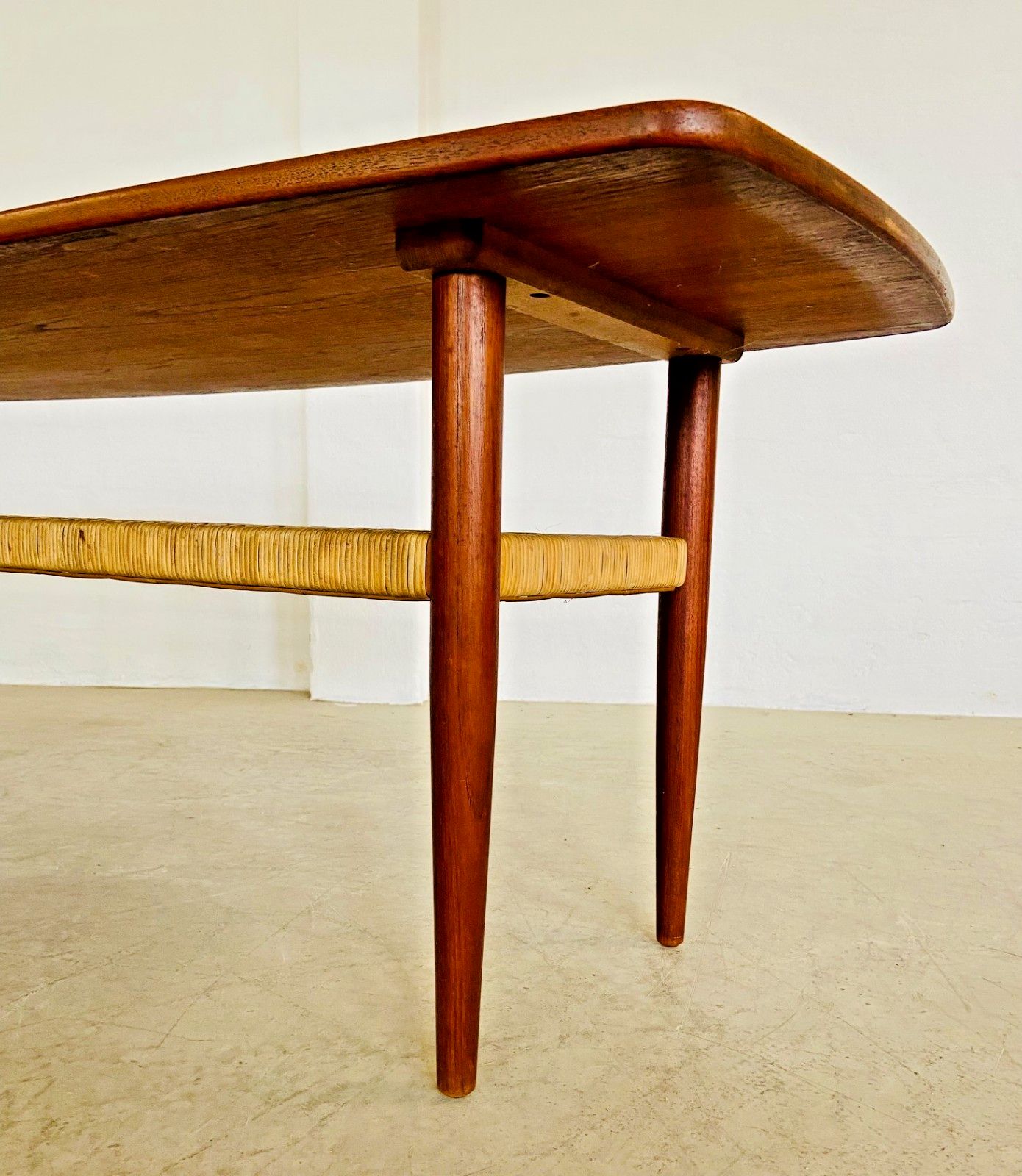 Furniture Vintage Danish Mid Century Teak And Rattan  Coffee Table 1960,S photo