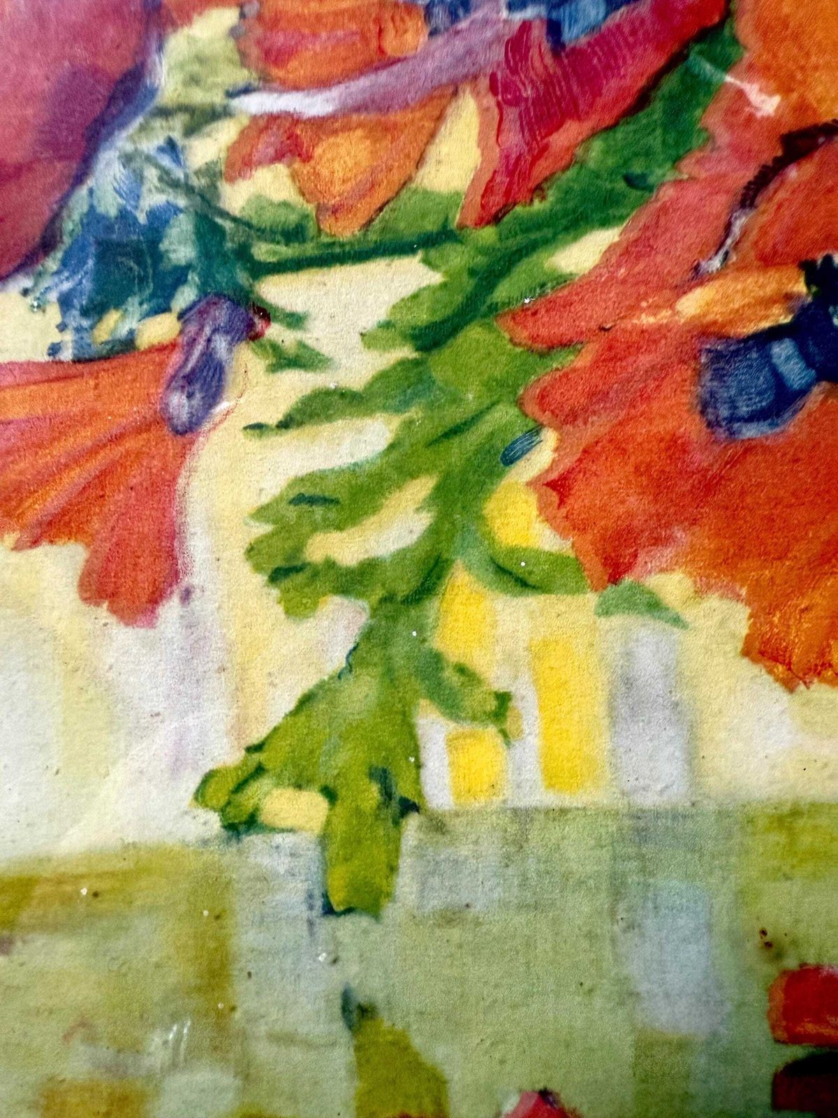 Vintage Framed Floral Watercolour Painting: Poppies, Signed Artwork. photo 175.0