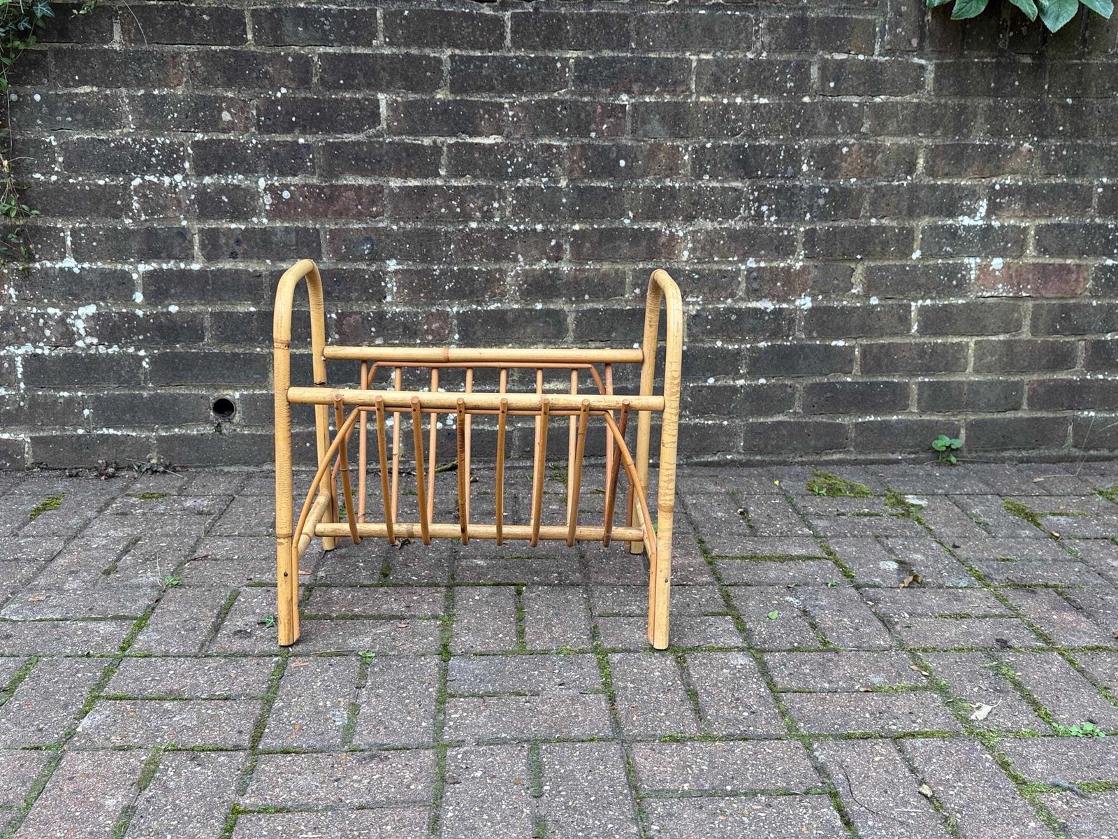 Vintage 1960s Rattan Magazine Rack – Mid Century Bamboo Magazine Holder, Boho Coastal Cane Storage, Retro Home Decor photo furniture