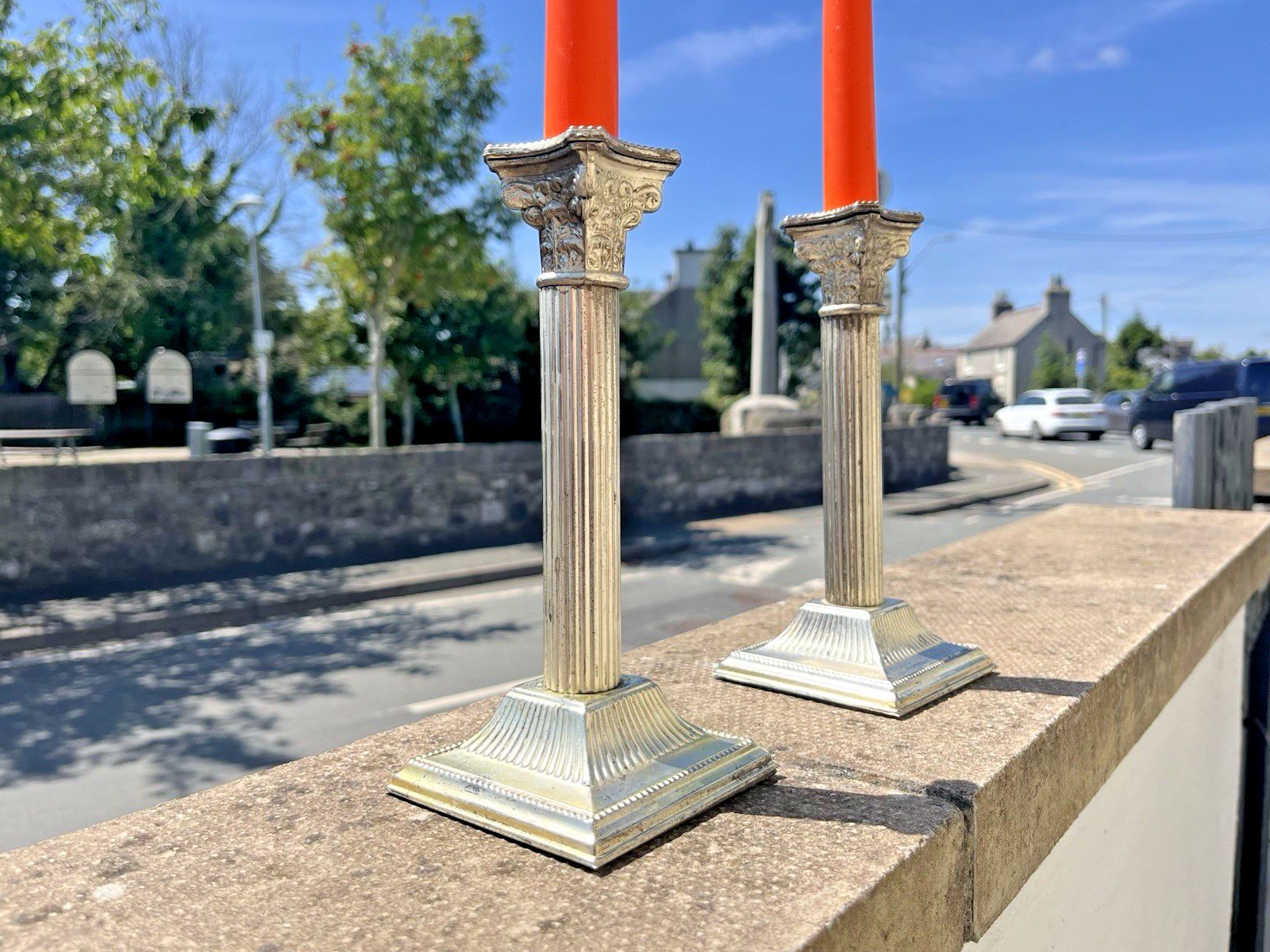 Pair Of 8.25" Antique Epns Corinthian Column Pillar Candlesticks Candle Holders photo furniture