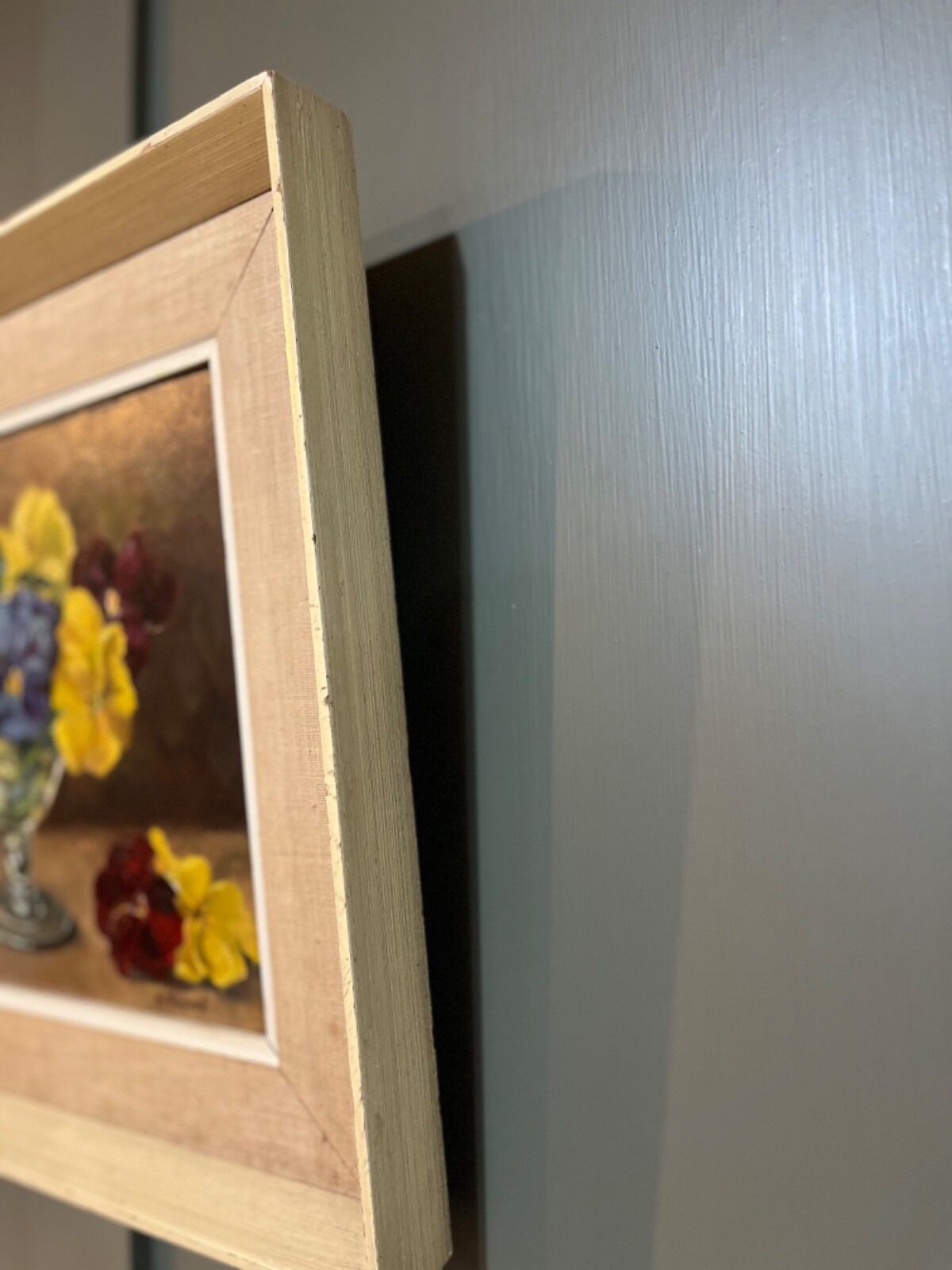 Vintage Oil Painting Signed By Artist N. Mitchell Still Life Pansies photo 120.0