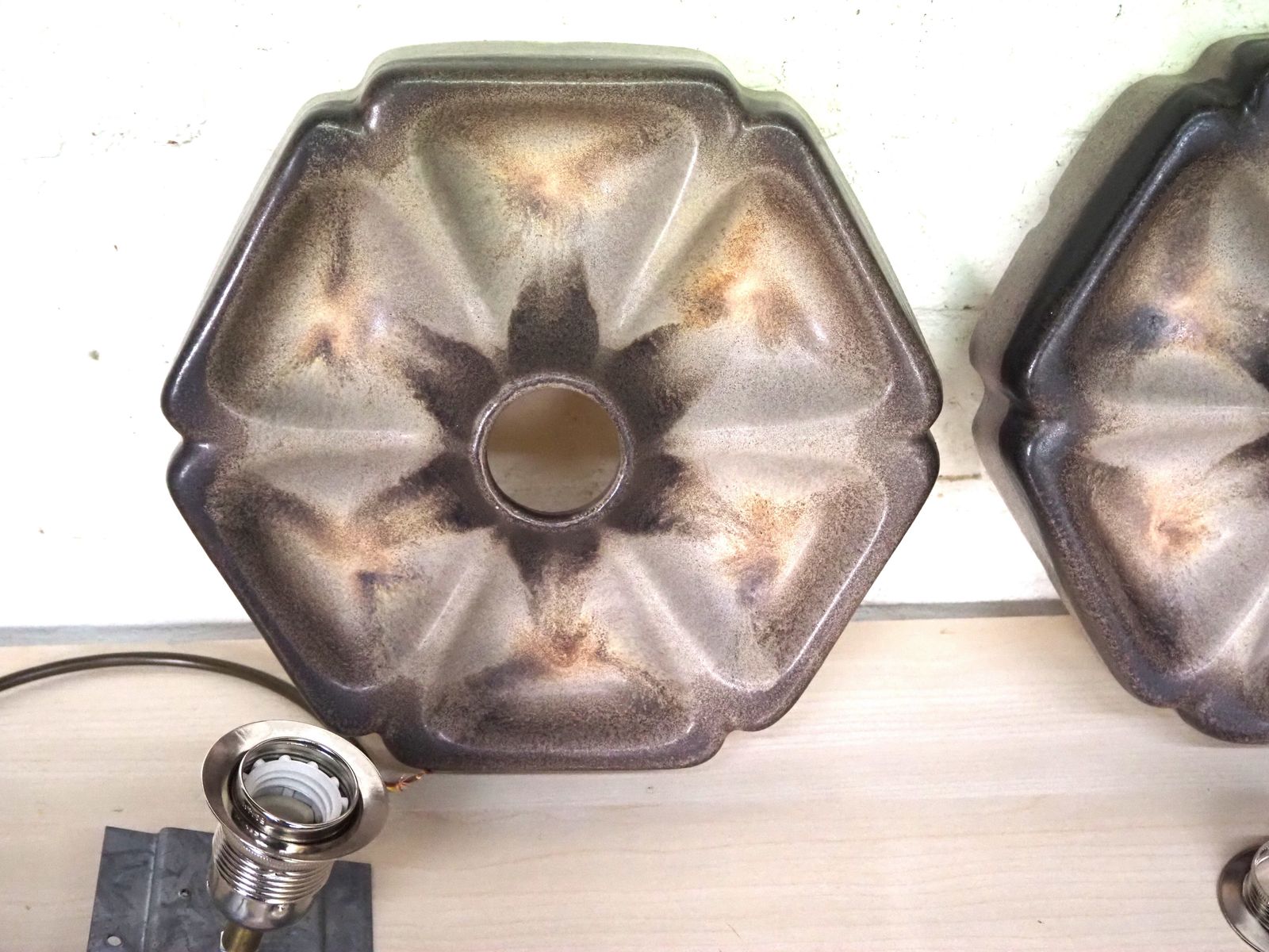 A Pair Of 1970s West German Ceramic Ceiling Sconces By Hustadt Leuchten Mottled Brown photo for sale