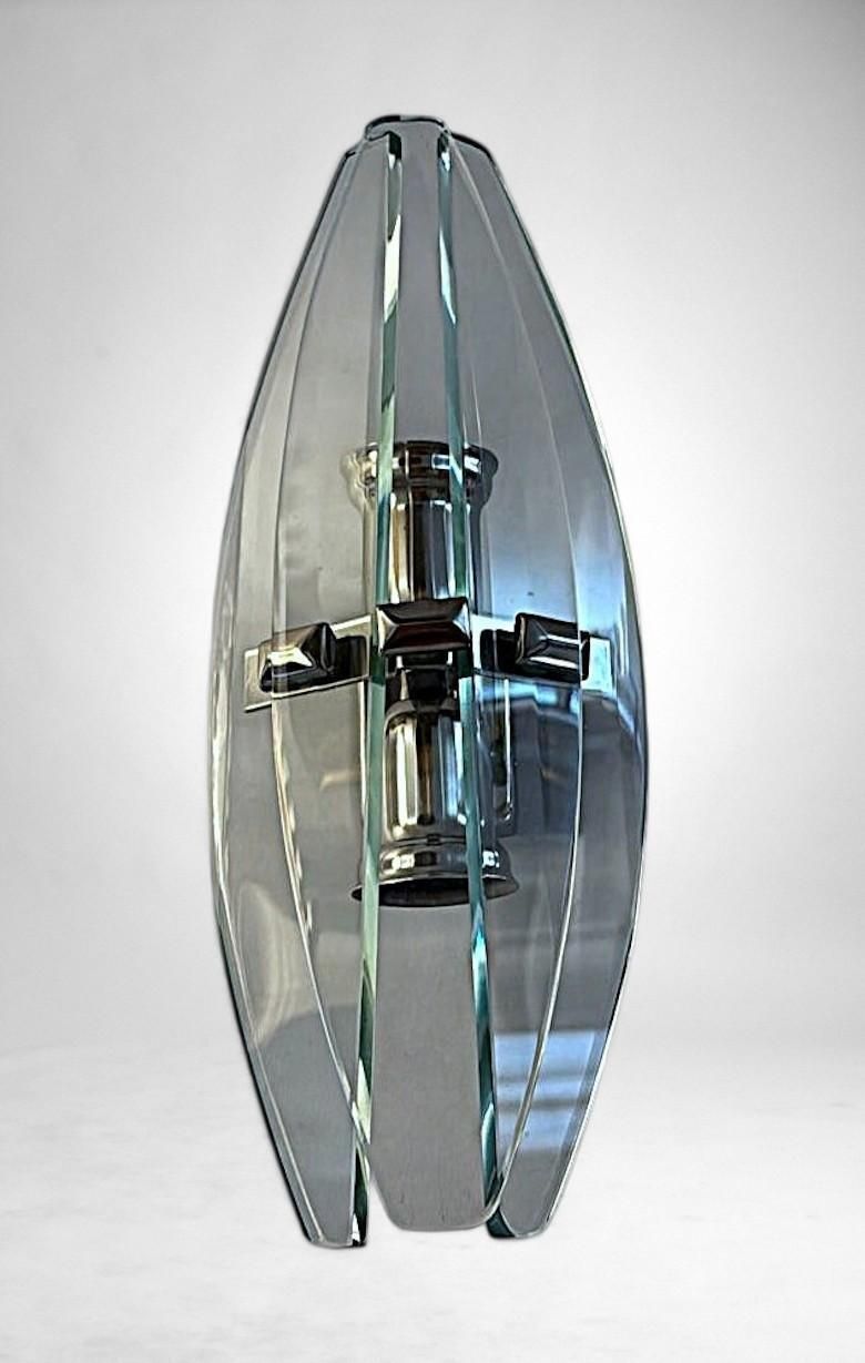 Italian Pair Of Wall Sconces Space Age Style Metal And Tempered Crystal photo buy
