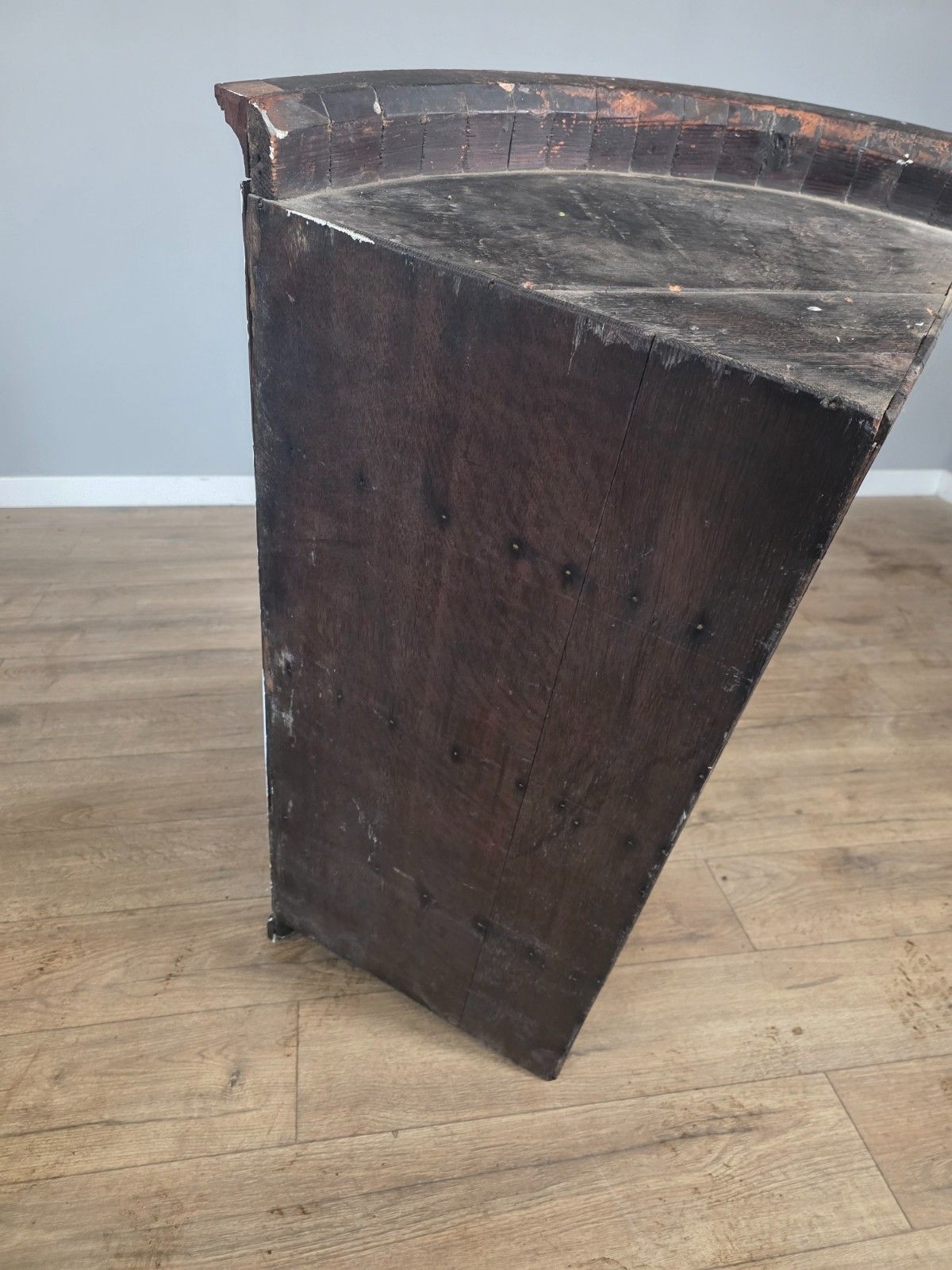 Antique George 111 Oak Cross Banded Wall Hanging Corner Cupboard Circa 1780 photo vintage