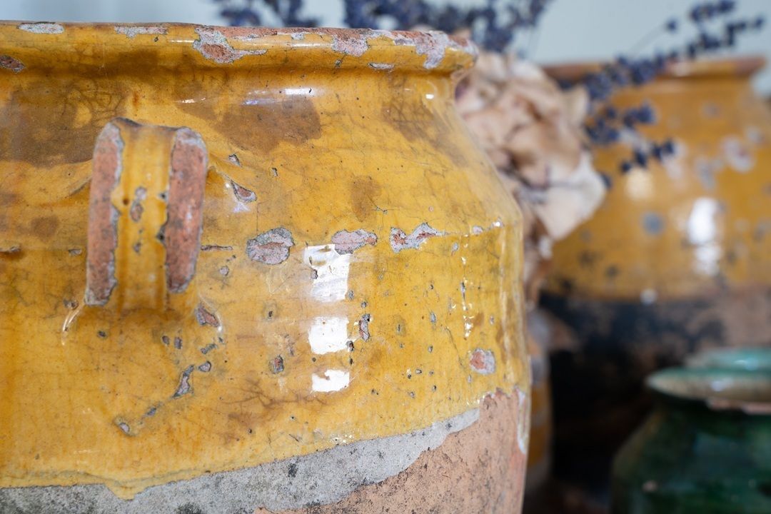 A Pair Of Yellow Glazed Antique Confit Pots photo vinterior