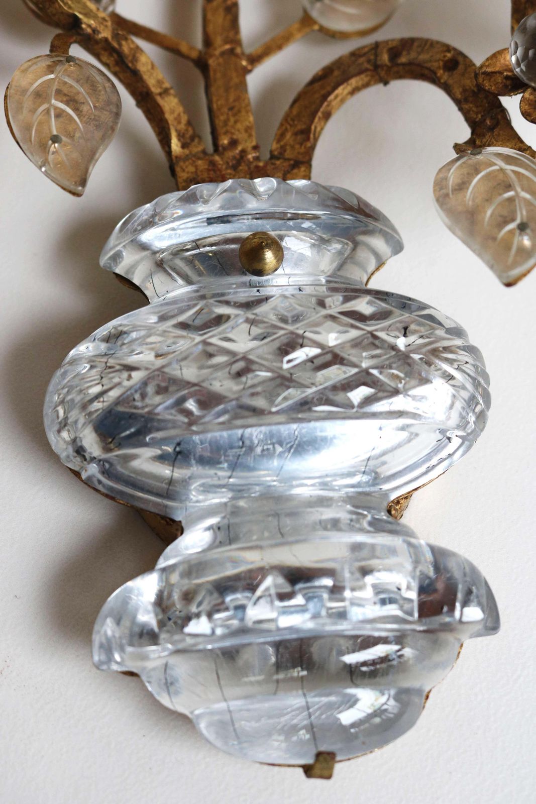 Rare Maison Baguès Set Of Two Gilt ‘Rose’ Scones French Crystal Wall Lamps 1960s photo vintage