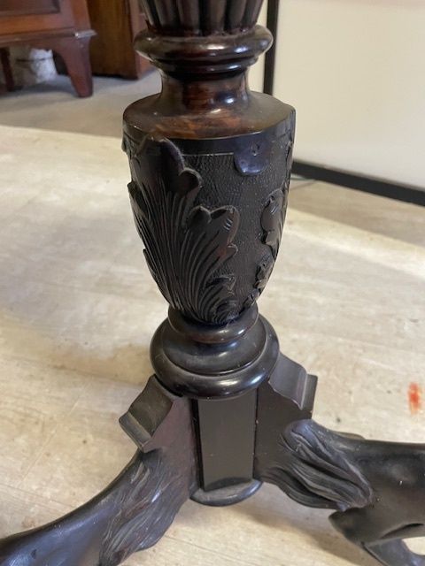 Quality 19th Century Mahogany Torchere With Unusual Carved Animal Feet And A Circular Top photo for sale