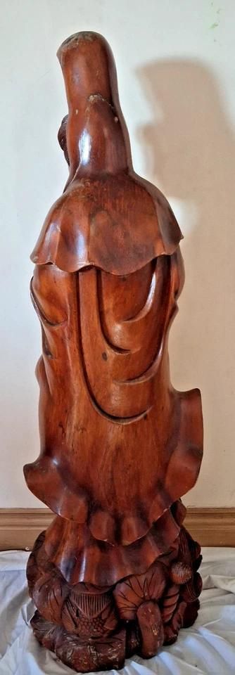 Antique Large Wood Carved Guan Yin Buddha Statue 102cm Height photo Art