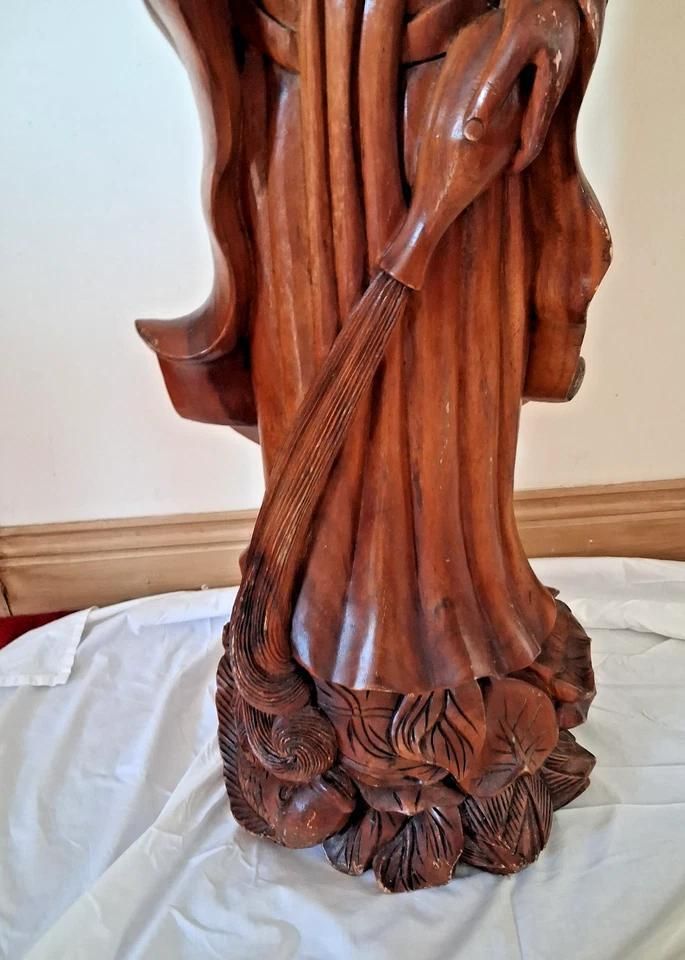 photo furniture Antique Large Wood Carved Guan Yin Buddha Statue 102cm Height