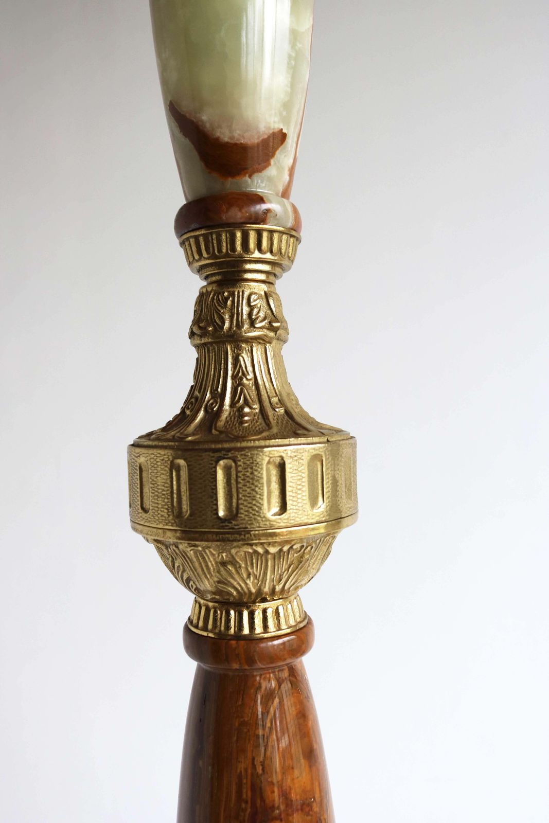 Italian Ornate Antique Brass & Onyx Brown Marble Coat Hat Rack Hall Tree, 1950s photo vintage