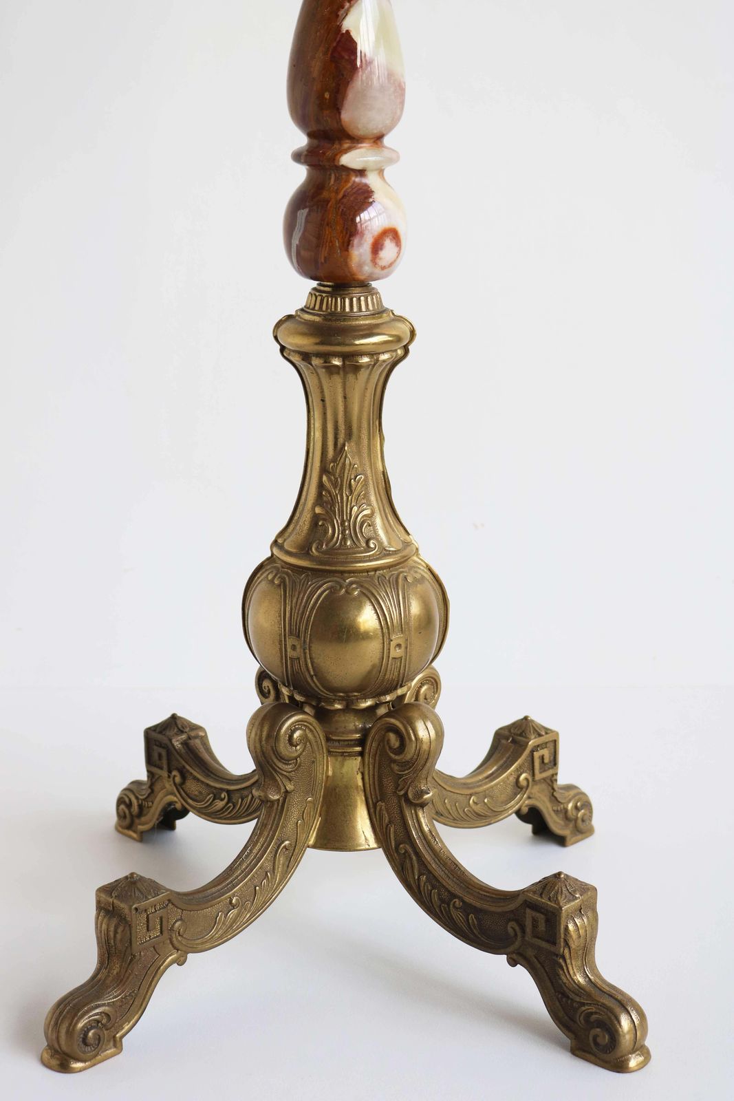 2662.0 Italian Ornate Antique Brass & Onyx Brown Marble Coat Hat Rack Hall Tree, 1950s photo