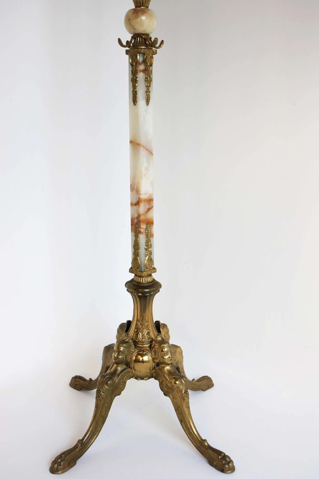 photo for sale Italian Ornate Antique Brass & Onyx Square Marble Coat Hat Rack Hall Tree Stand
