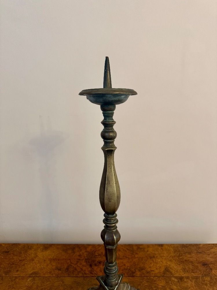 Large Quality Pair Of Antique Regency Brass Pricket Candlesticks photo furniture