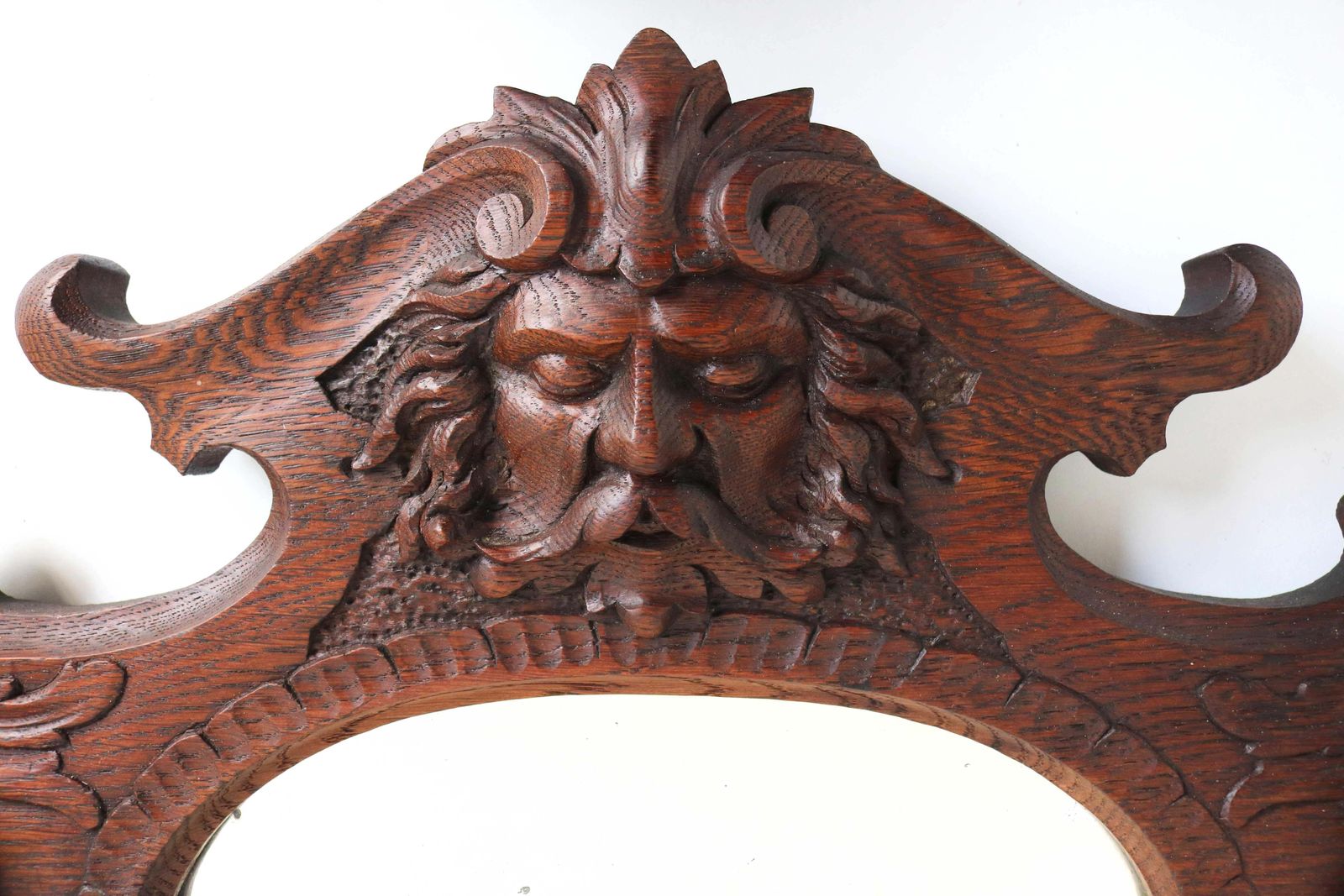 Antique Coat Rack Wood Carved Mask And Eagle, Mirror, Brass Hooks 19th Century photo 1773.0