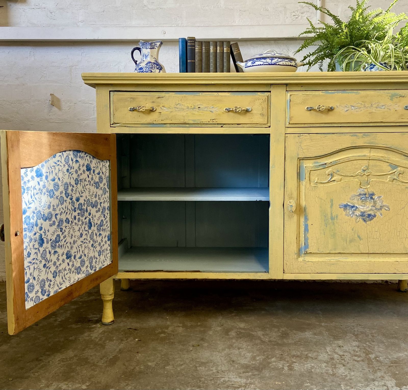 Sideboard Yellow With Blue Roses photo furniture