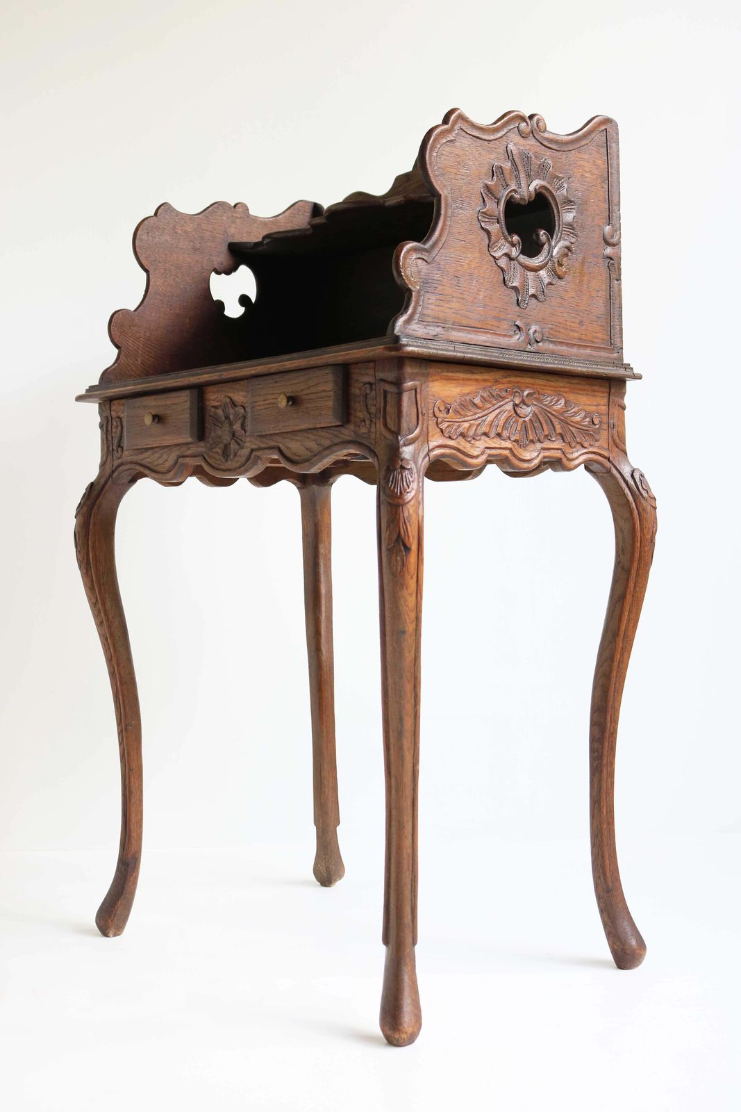 Antique Country French Carved Oak Bedside Table Nightstand Louis XV Style 1900 photo furniture