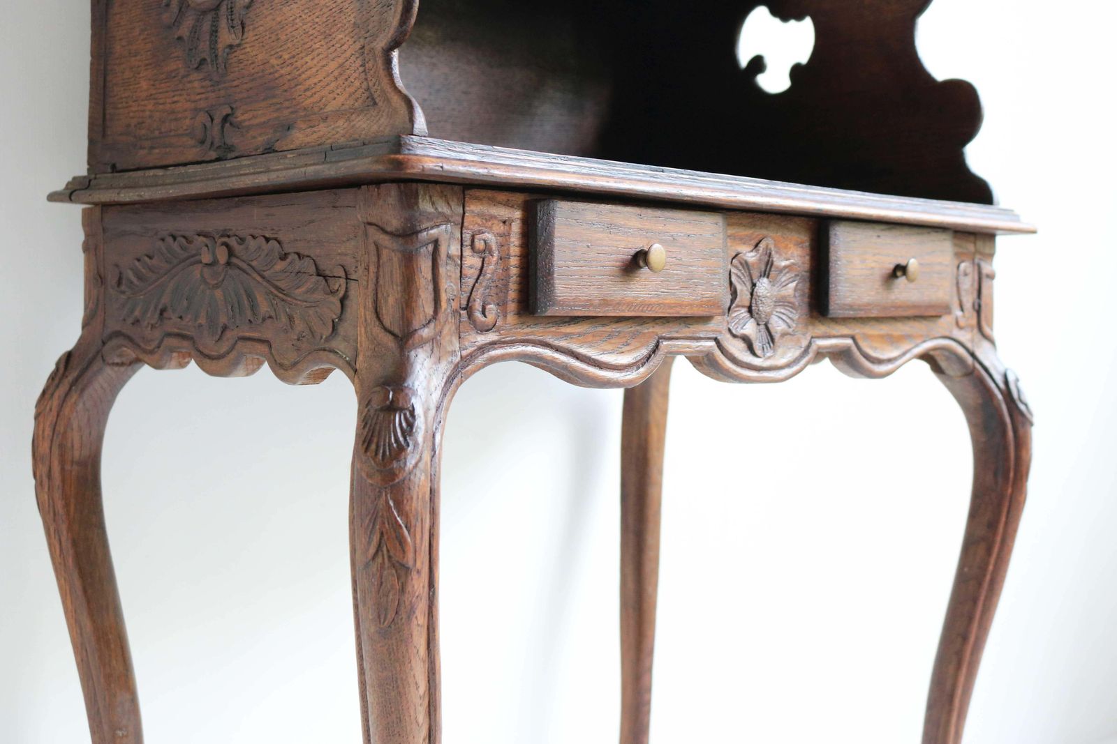 Antique Country French Carved Oak Bedside Table Nightstand Louis XV Style 1900 photo vintage