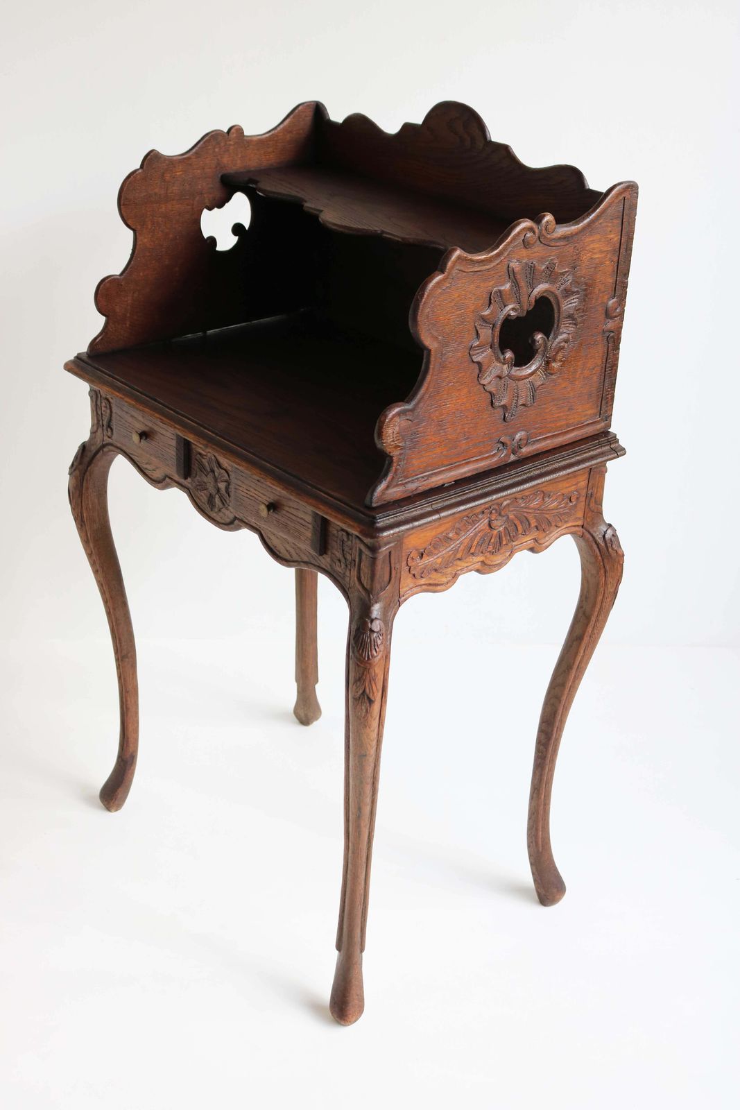 photo furniture Antique Country French Carved Oak Bedside Table Nightstand Louis XV Style 1900