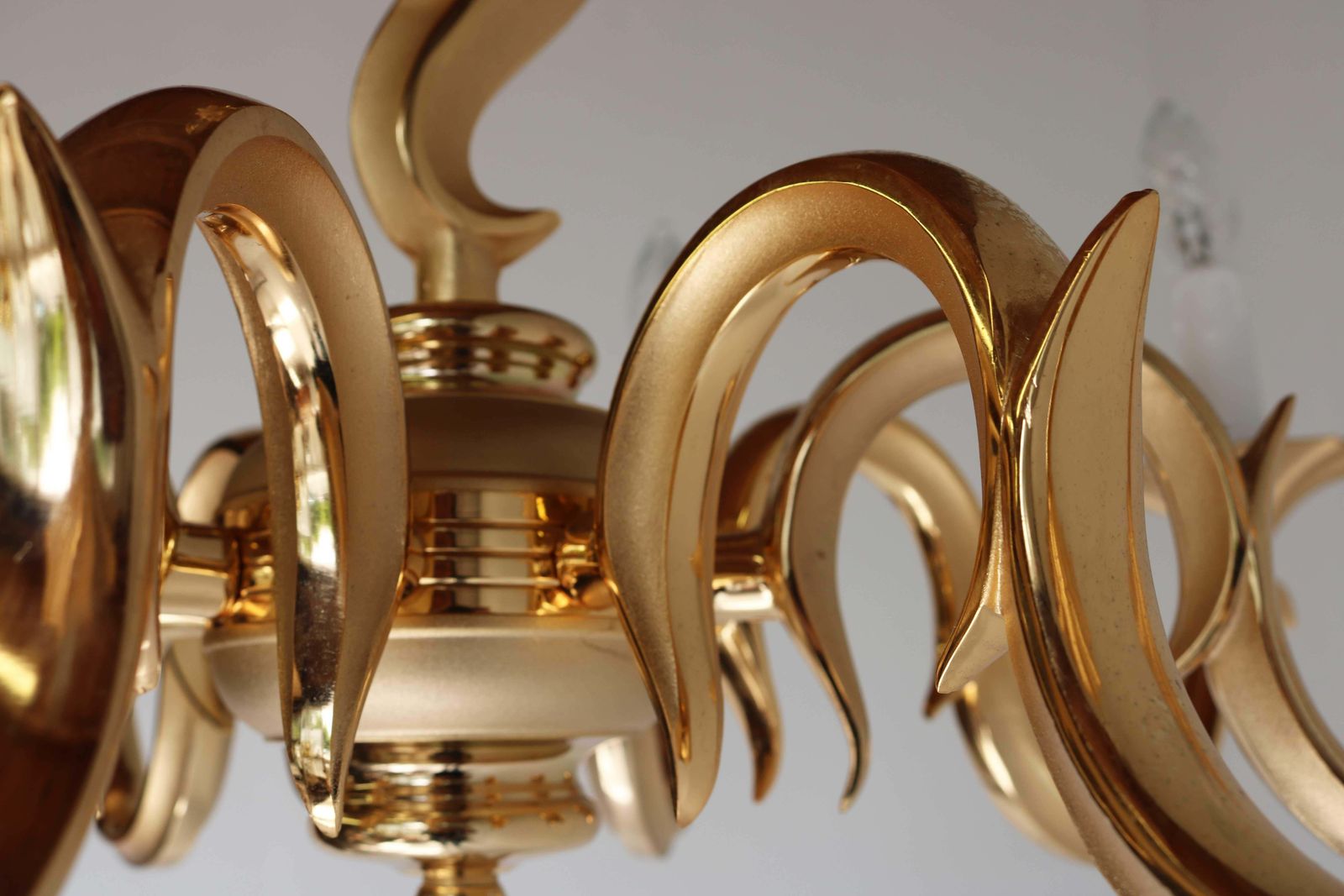 French Couple / Set Golden Chandeliers Hollywood Regency Style Metal/ Brass 1970 photo 3735.0