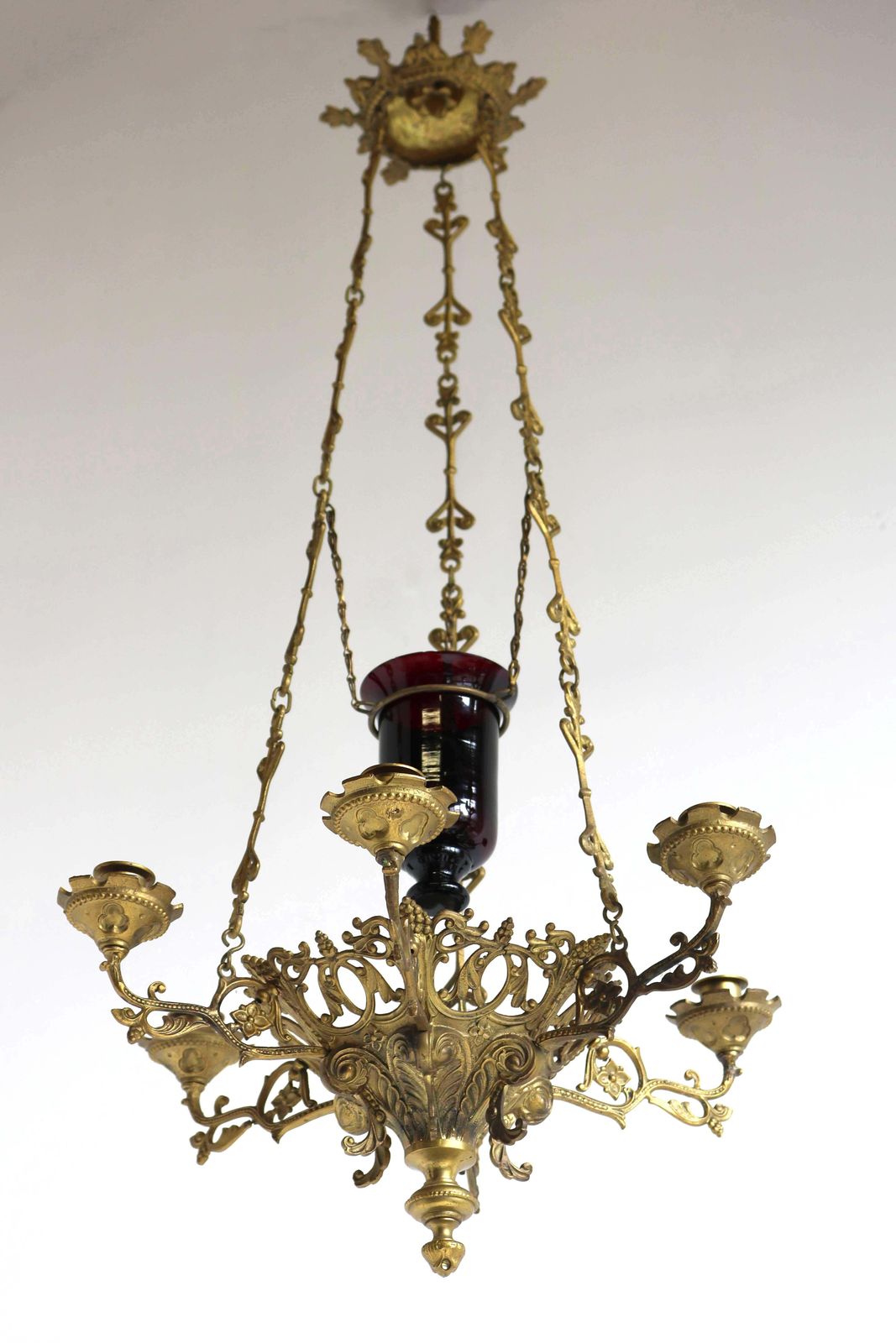 God Lamp / Church Chandelier Brass Early 20th Century Sanctuary Lamp Art Nouveau photo furniture