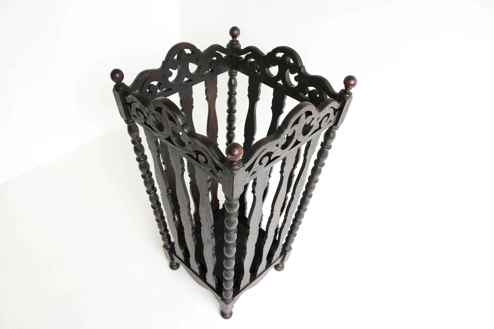 Early 20th Century French Oakwood Umbrella Cane Stick Hall Stand, Drip Tray photo furniture