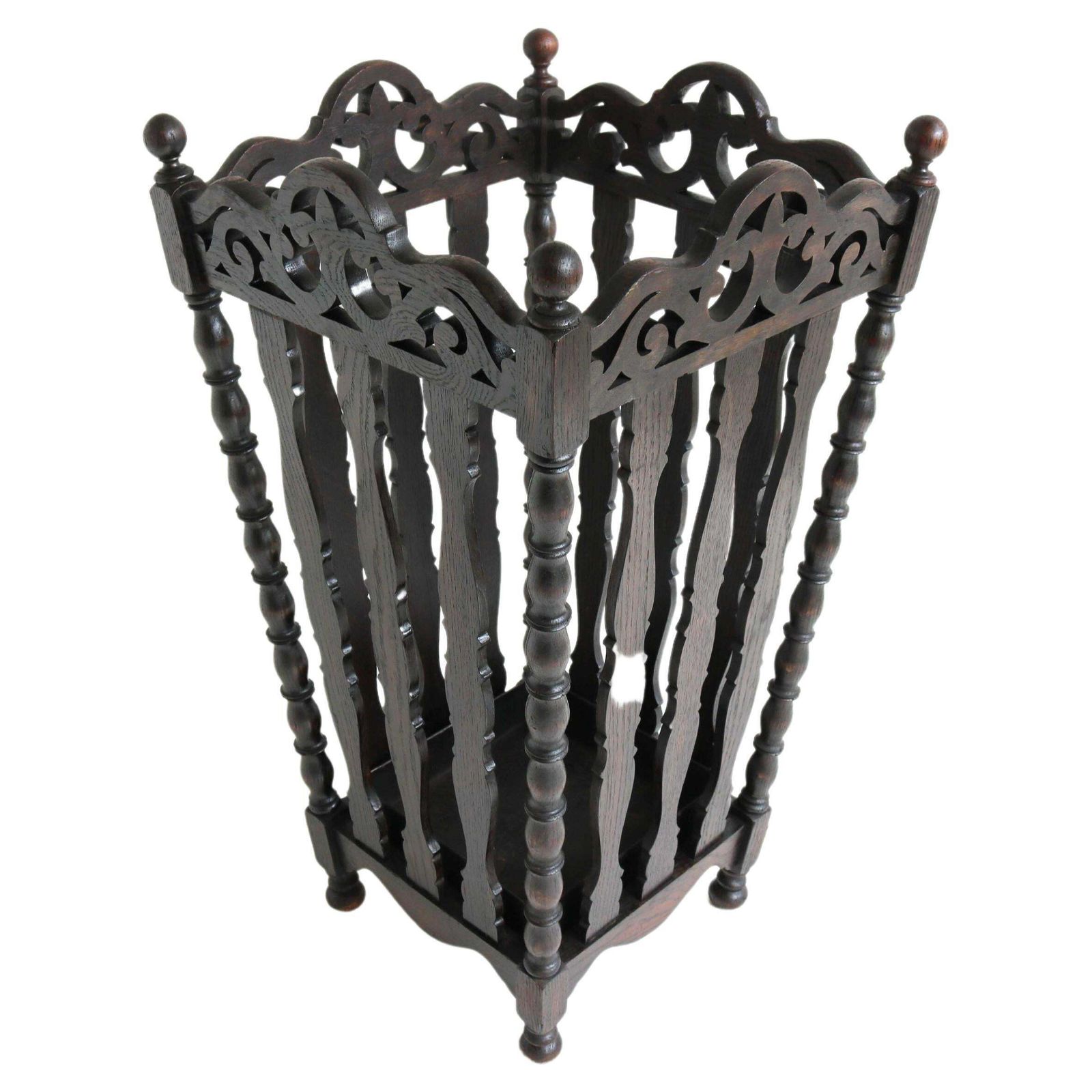 Early 20th Century French Oakwood Umbrella Cane Stick Hall Stand, Drip Tray photo vinterior
