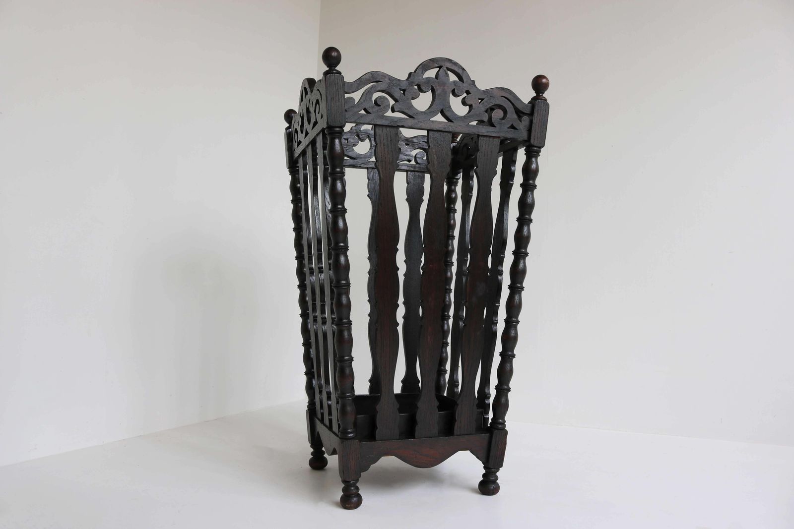 photo for sale Early 20th Century French Oakwood Umbrella Cane Stick Hall Stand, Drip Tray