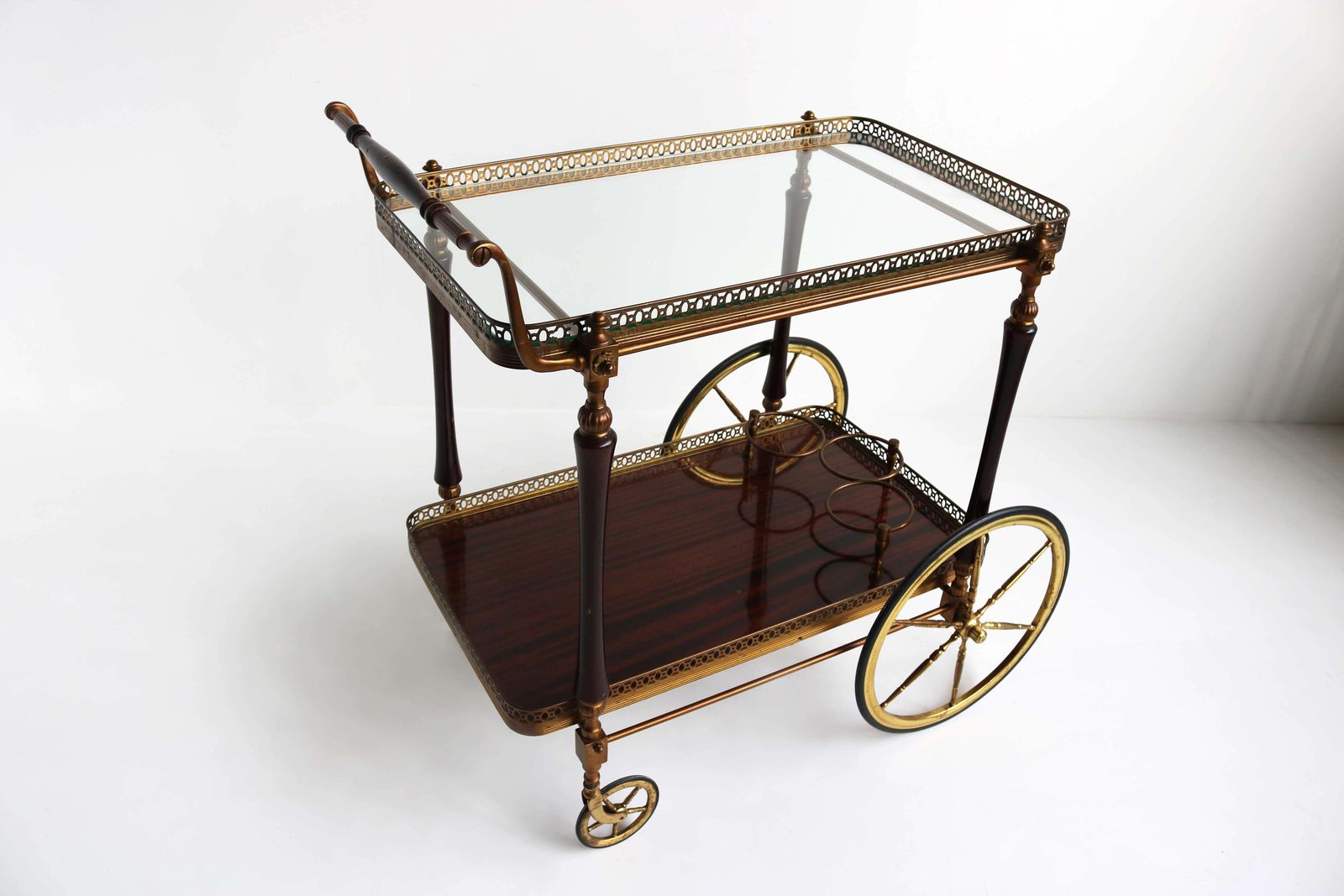 2604.0 Mid Century Modern Maison Jansen Brass Drinks Trolley, France 1950s photo