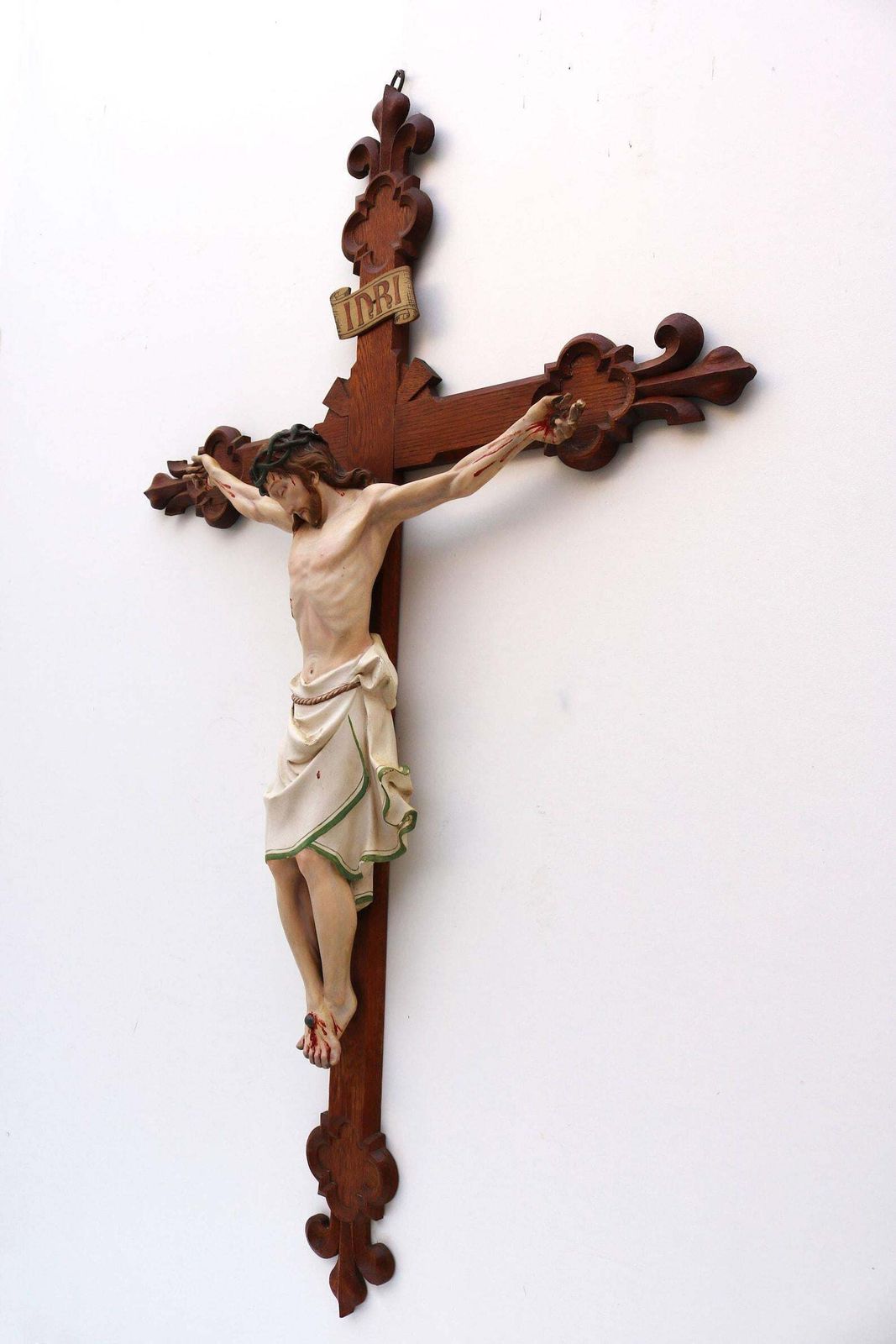 Groot Frans Antiek Christus Crucifix, 19e Eeuw, Fleur De Lis, Corpus Beschilderd photo 1329.0
