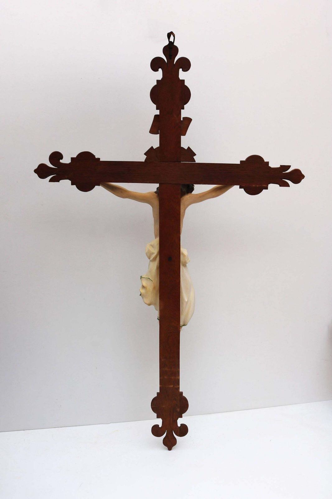 photo for sale Groot Frans Antiek Christus Crucifix, 19e Eeuw, Fleur De Lis, Corpus Beschilderd