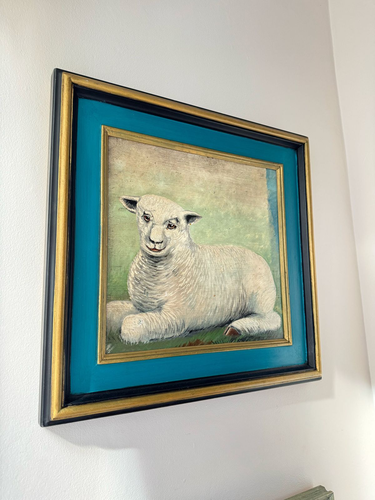 Antique Oil On Board — Sheep Pastoral, Framed photo for sale