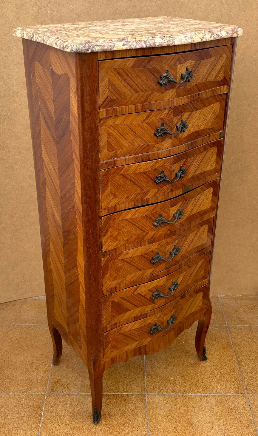 Franse Marqueterie Ladekast Met Marmeren Blad, Zeven Lades photo Meubels