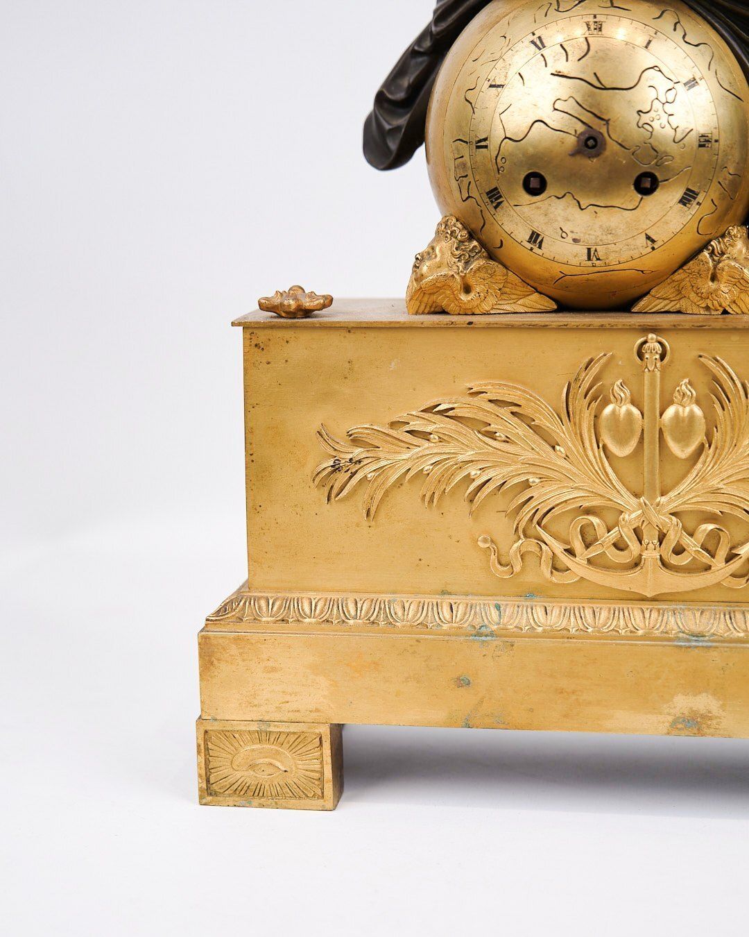 French Mantel Clock   Bronze   Decorated With Female Figure With Radiant Crown And Book   Paris   Year 1820s photo furniture