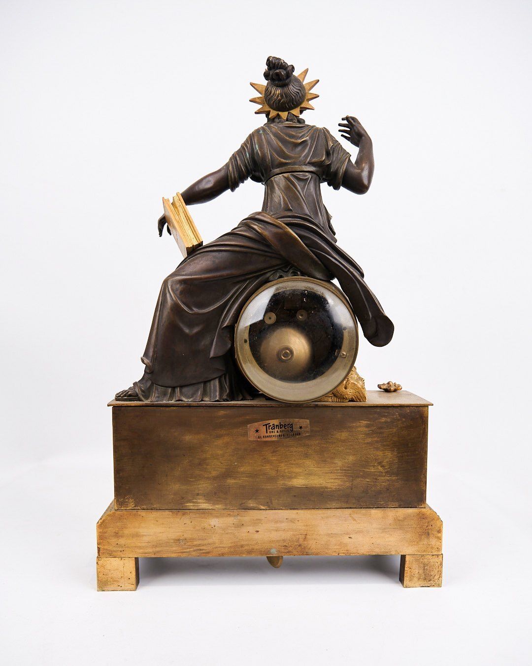 French Mantel Clock   Bronze   Decorated With Female Figure With Radiant Crown And Book   Paris   Year 1820s photo buy