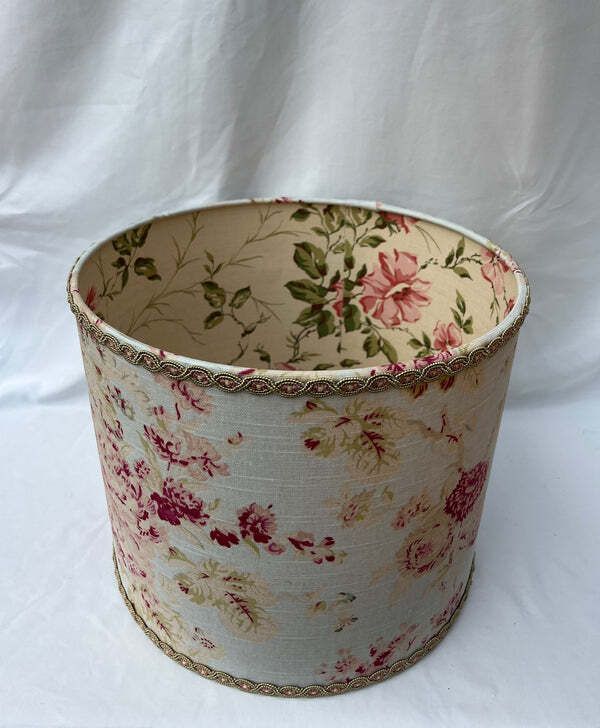 Vintage Linen Lampshade With Vintage French Paper Interior
