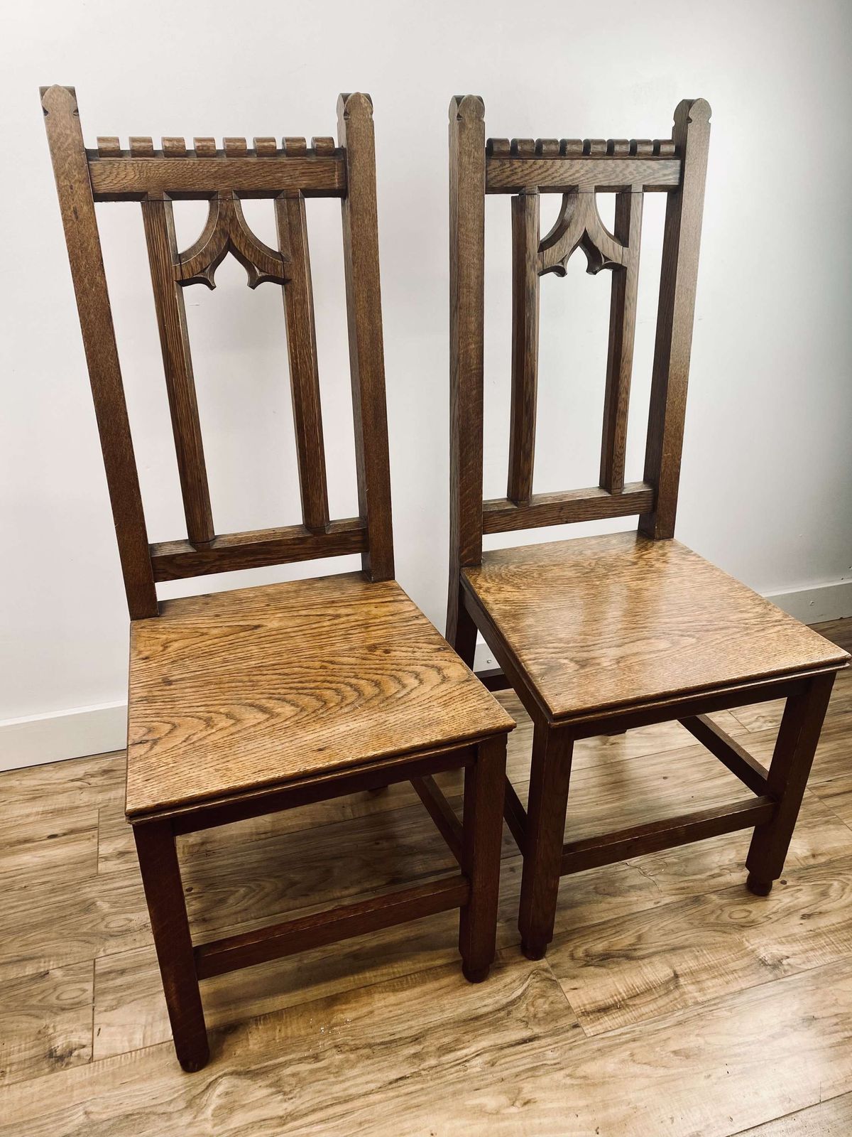 Pair Of Gothic Revival Oak Hall Chairs photo 265.0