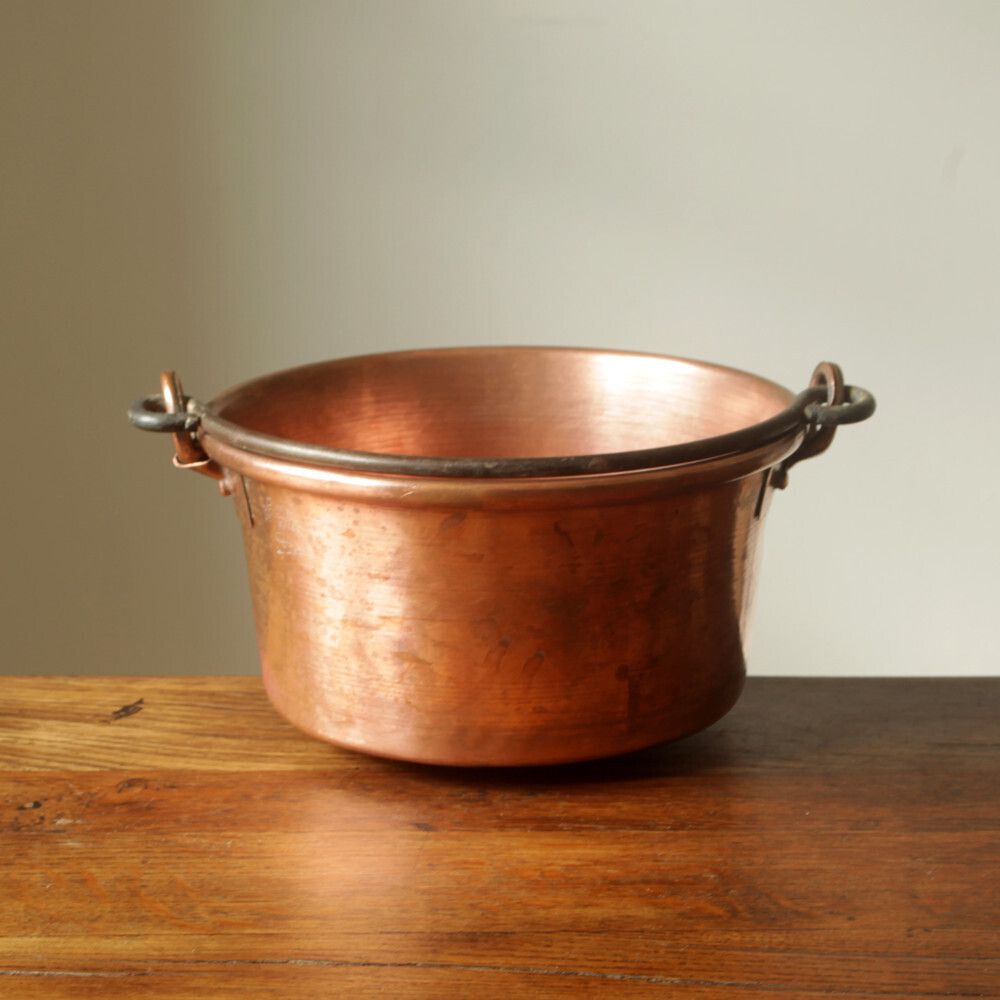 Vintage French Small Copper Cauldron Pan With Cast Iron Handle – Stamped Pierre Vergnes photo for sale