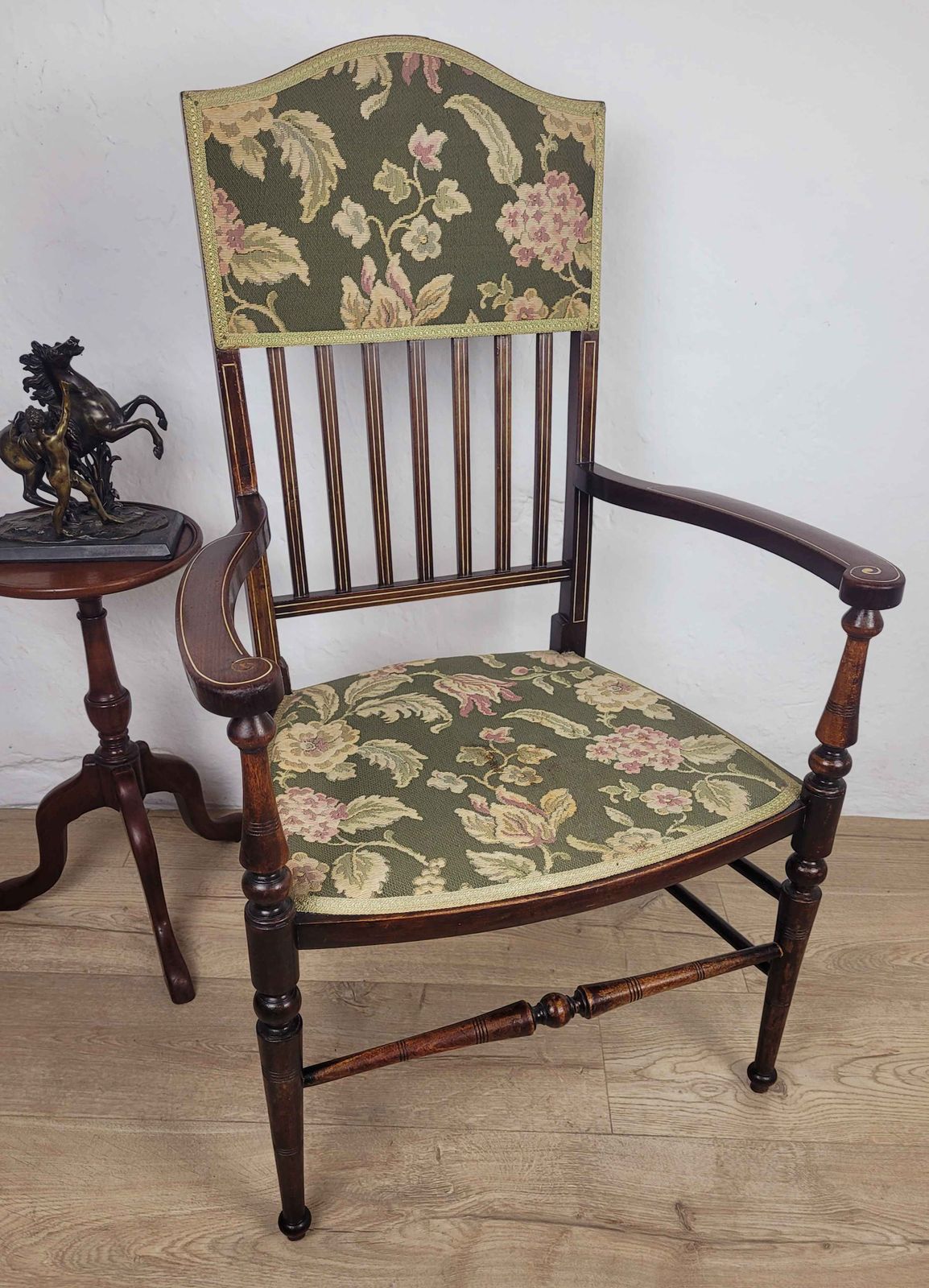 Edwardian Armchair Inlaid Floral Upholstery English 1900s Postage Available photo furniture
