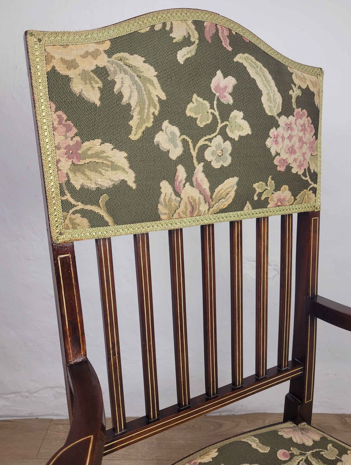 Edwardian Armchair Inlaid Floral Upholstery English 1900s Postage Available photo 200.0