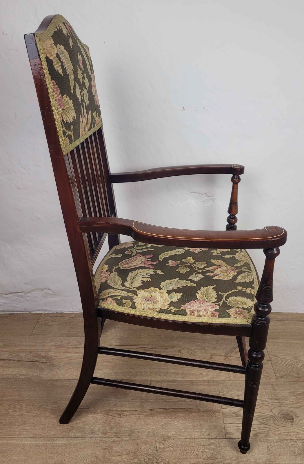 200.0 Edwardian Armchair Inlaid Floral Upholstery English 1900s Postage Available photo